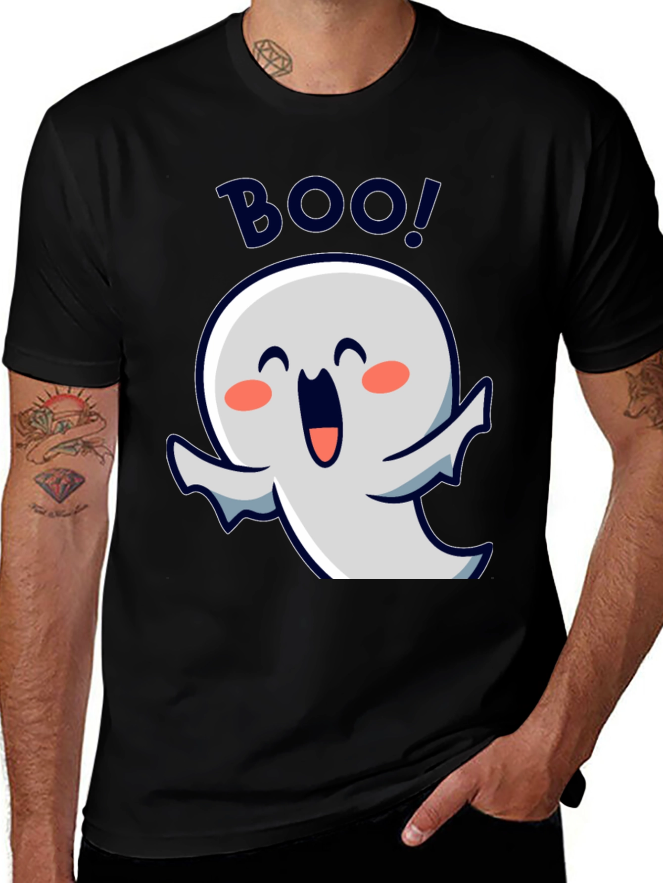 Cute Ghost Boo! Black Halloween T-Shirt