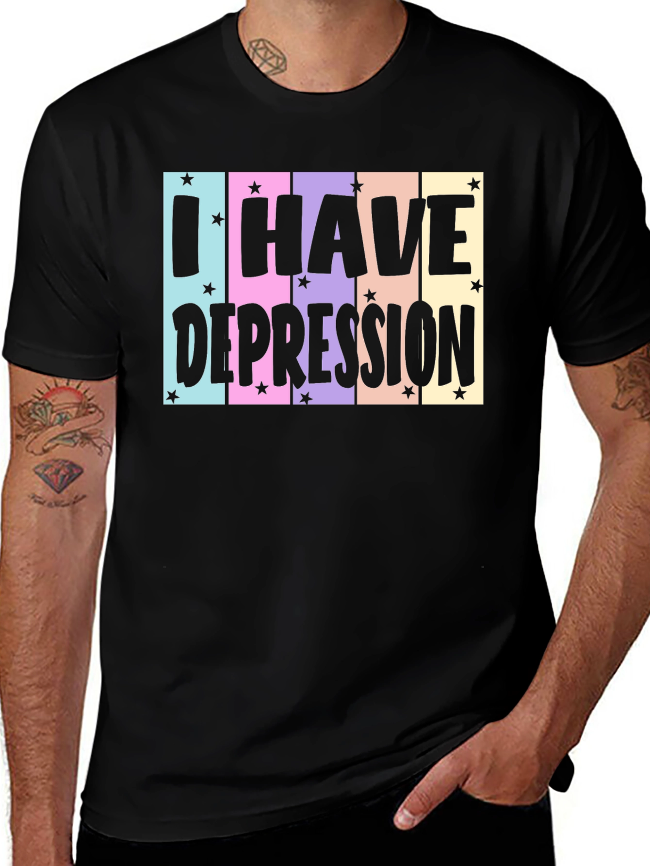 Variant 23 of I Have Depression T-Shirt, Black Cotton Tee, Graphic Print