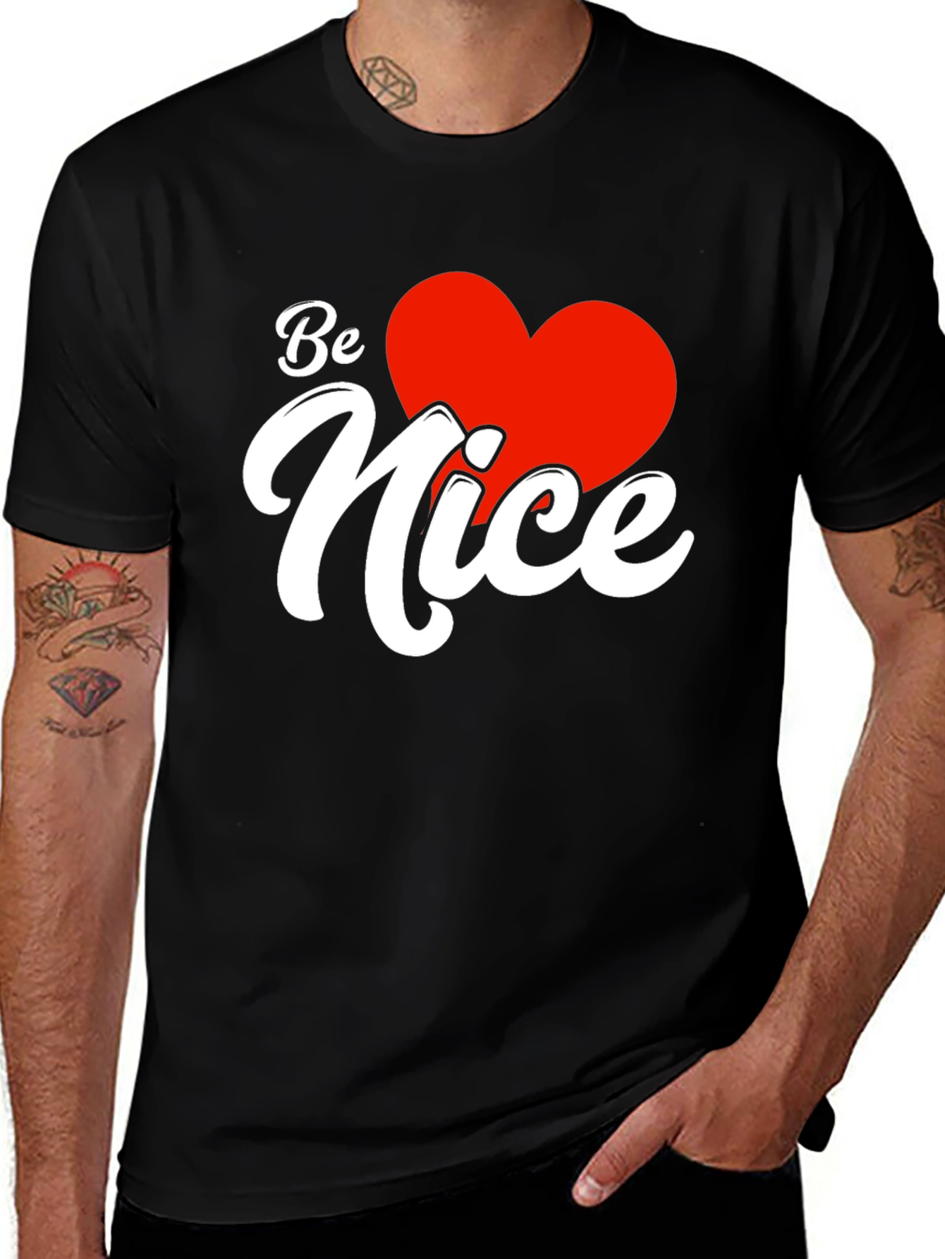 Be Nice Heart Graphic Black T-Shirt
