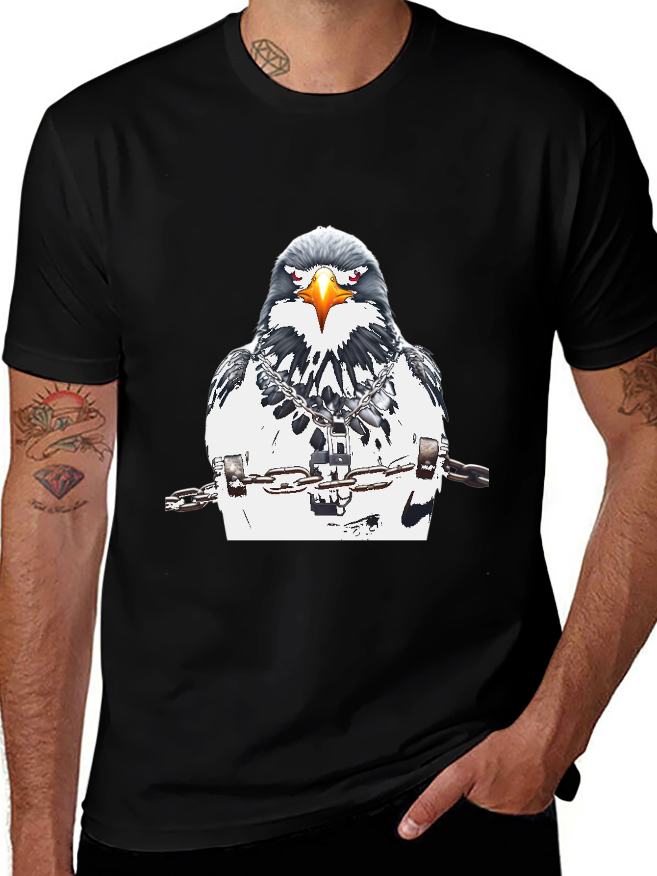 Variant 20 of Chained Eagle Graphic Tee - Men's Black T-Shirt