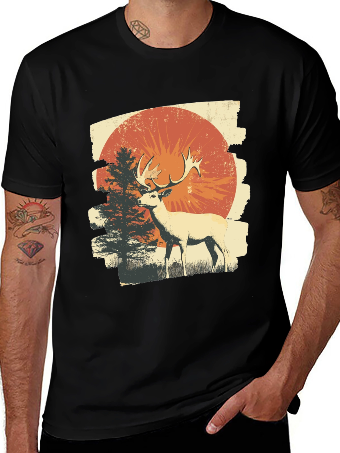 Variant 21 of Vintage Deer Graphic Tee - Nature Scene T-Shirt