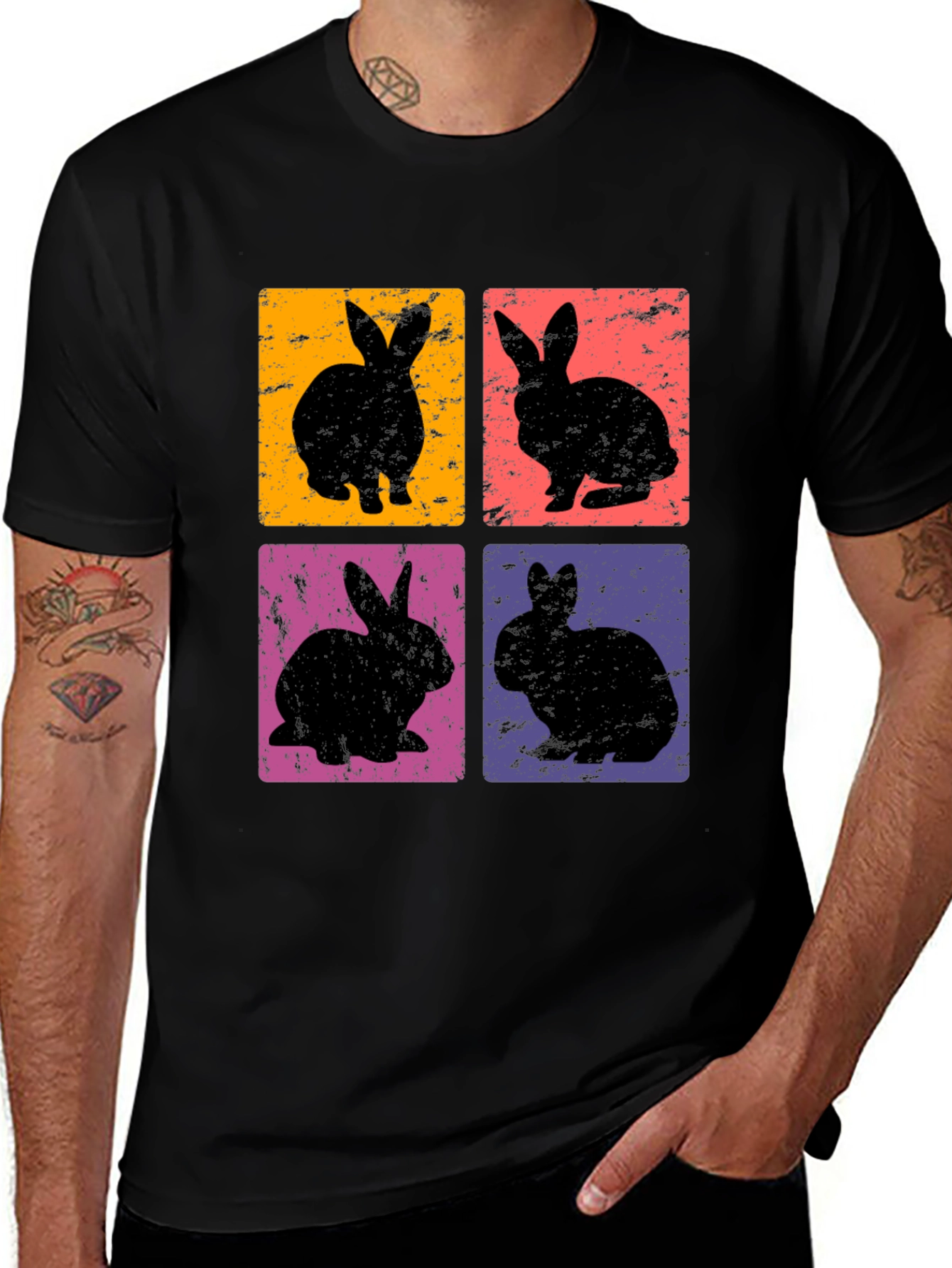 Variant 14 of Retro Rabbit Tee - Four Square Bunny Design Shirt