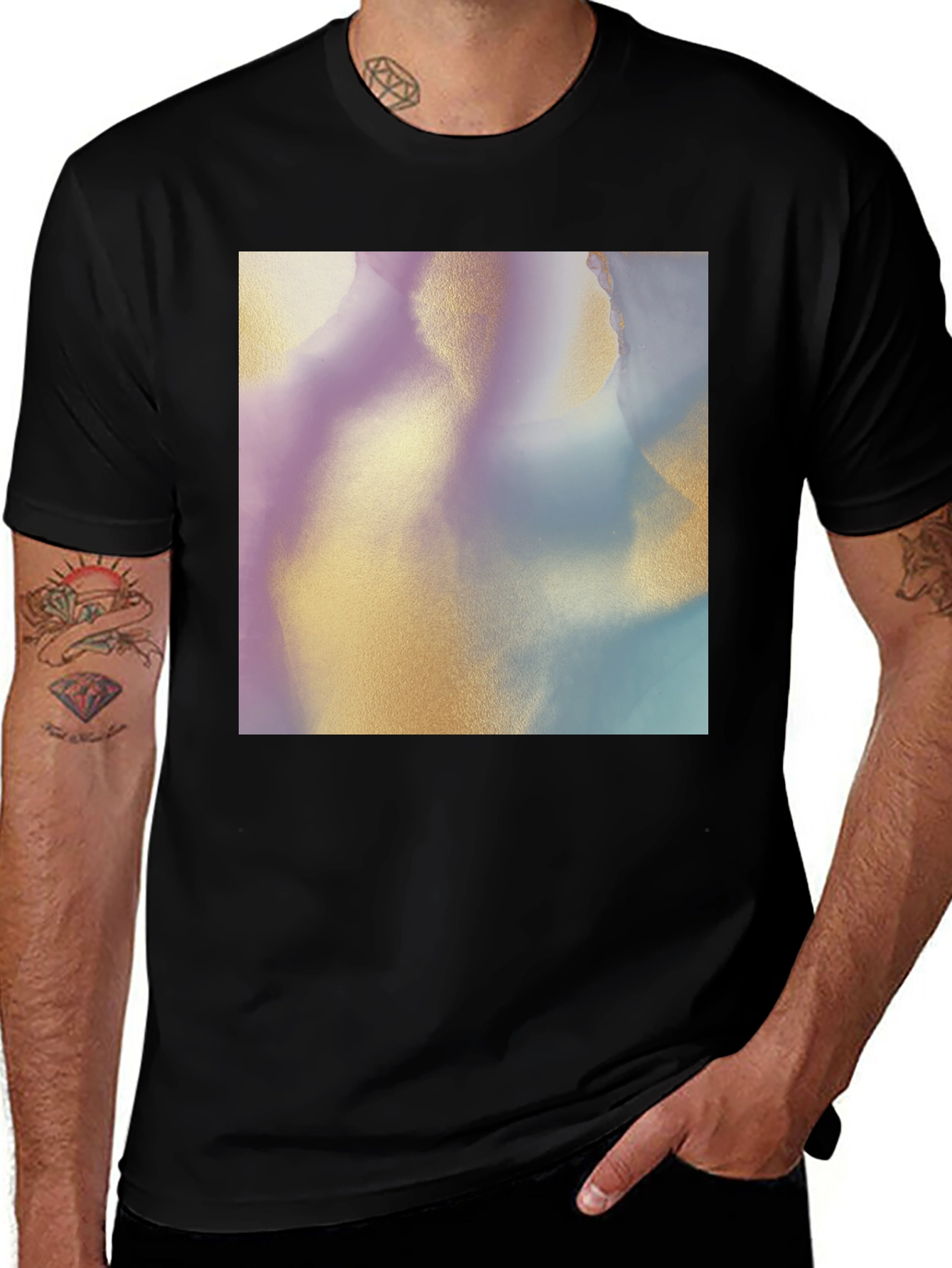 Variant 11 of Abstract Art T-Shirt - Soft Gold and Lavender Design