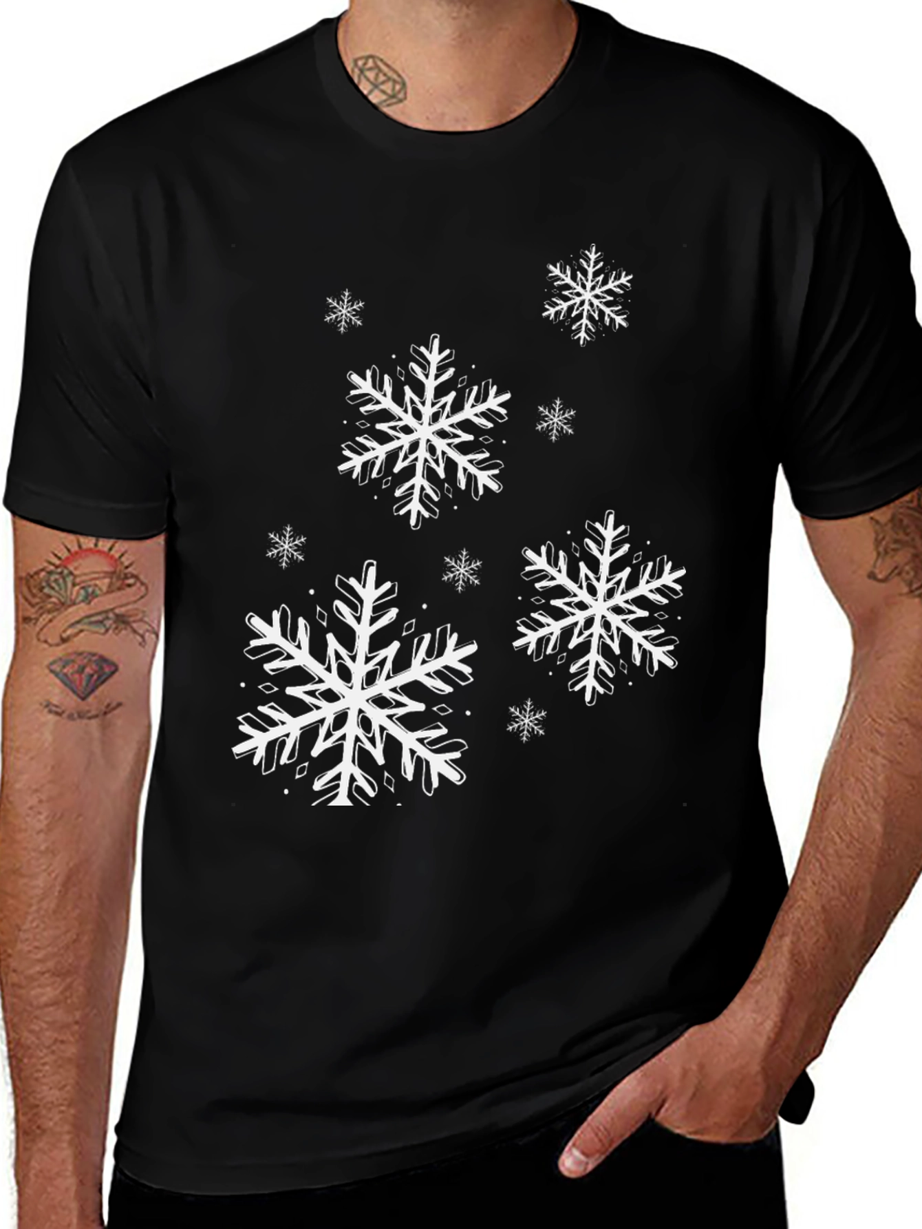 Variant 20 of Snowflake Print Black T-Shirt