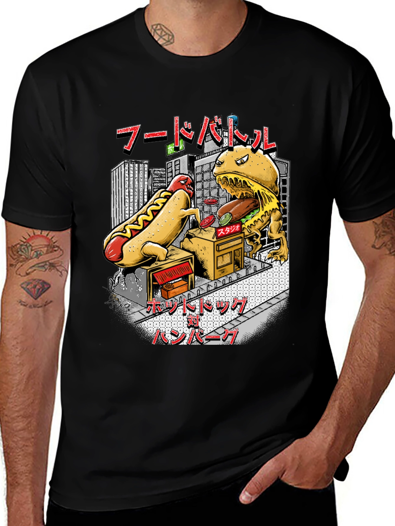 Variant 22 of Food Battle Graphic Tee - Hotdog vs Burger