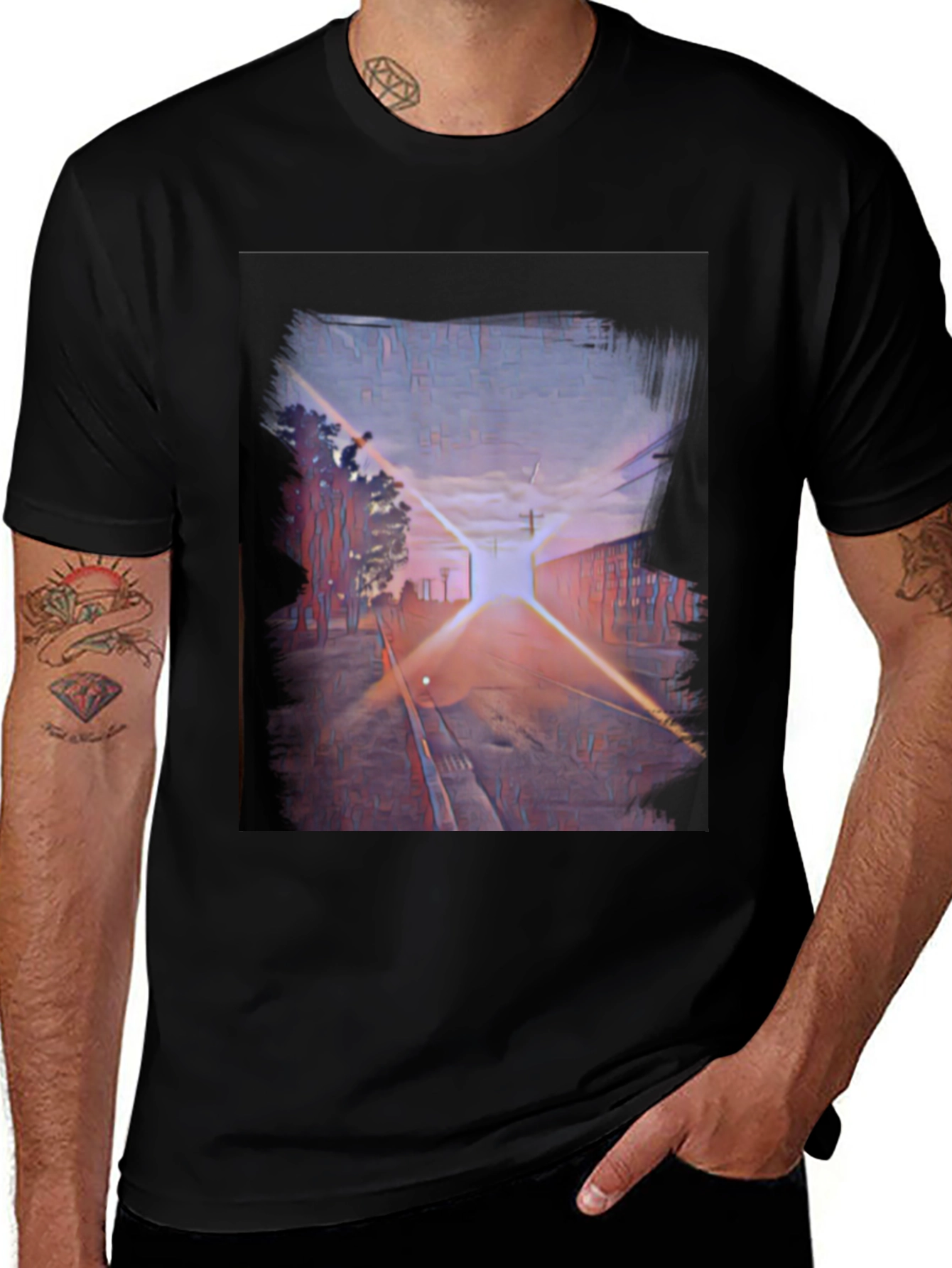Variant 30 of Abstract Sunset Train Track Graphic Tee