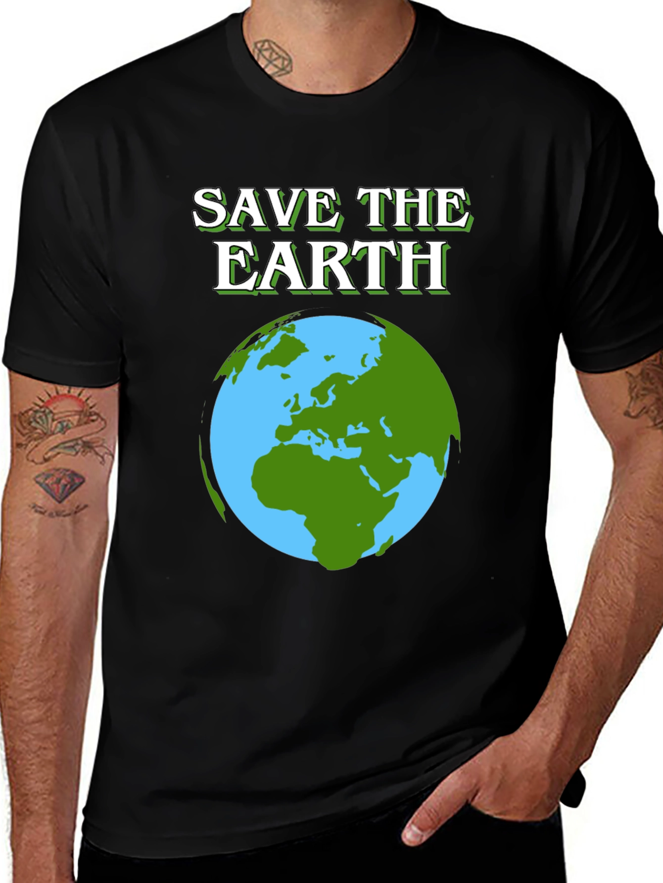 Variant 22 of Save the Earth T-Shirt - Graphic Print - Black Cotton Tee