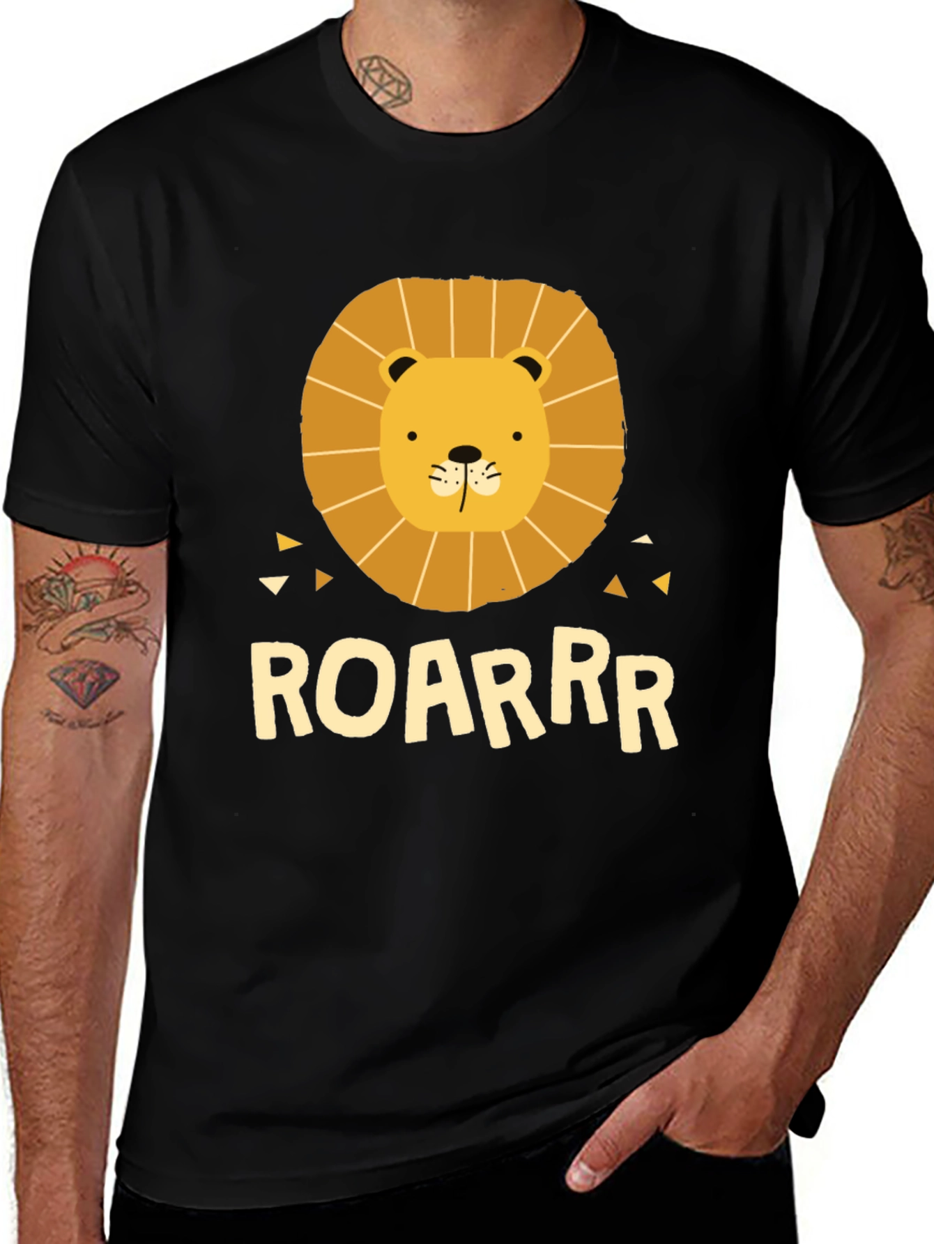 Lion Graphic Tee - ROARRR - Black Cotton T-Shirt