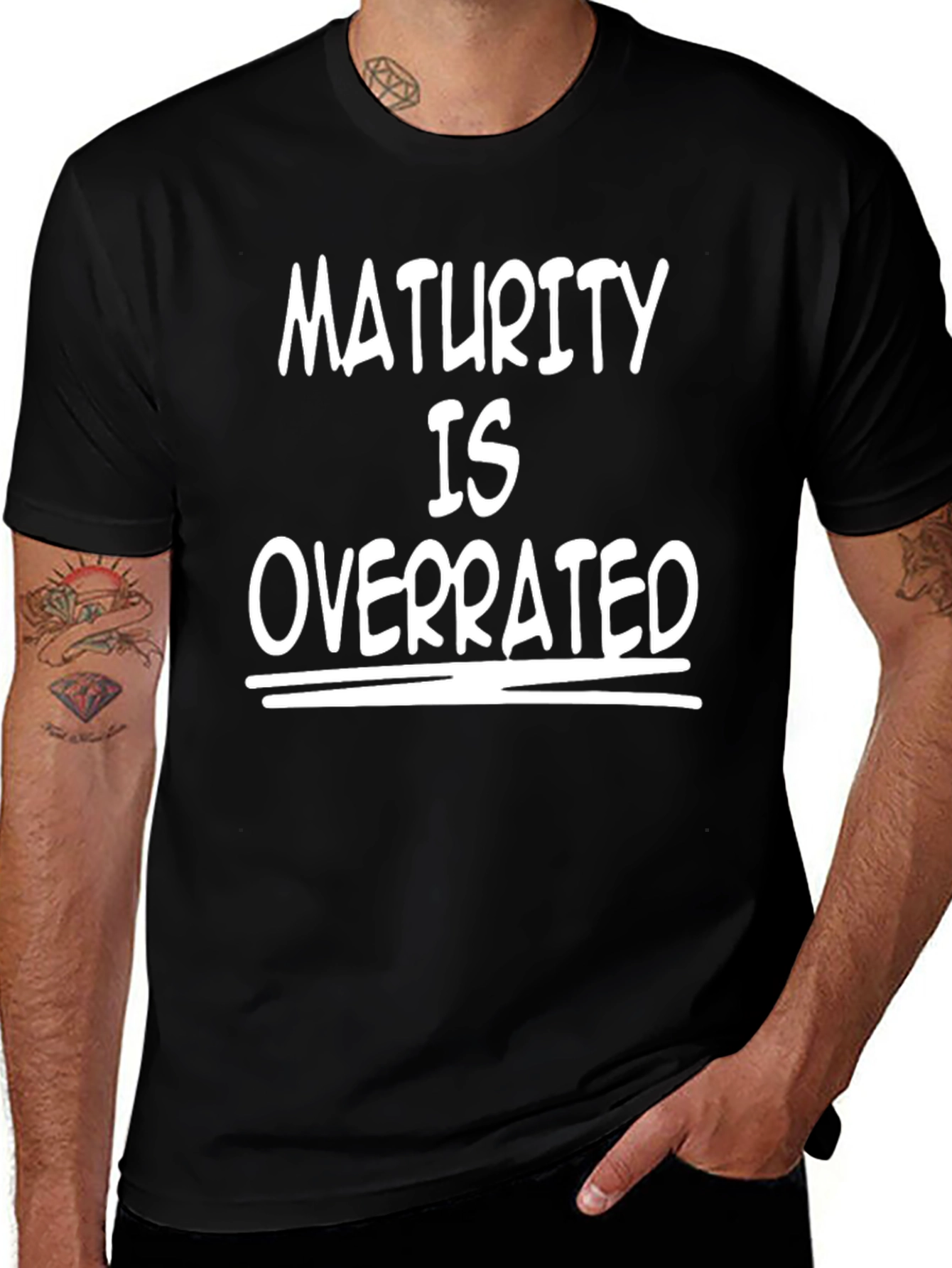 Variant 25 of Maturity Is Overrated Black Graphic Tee