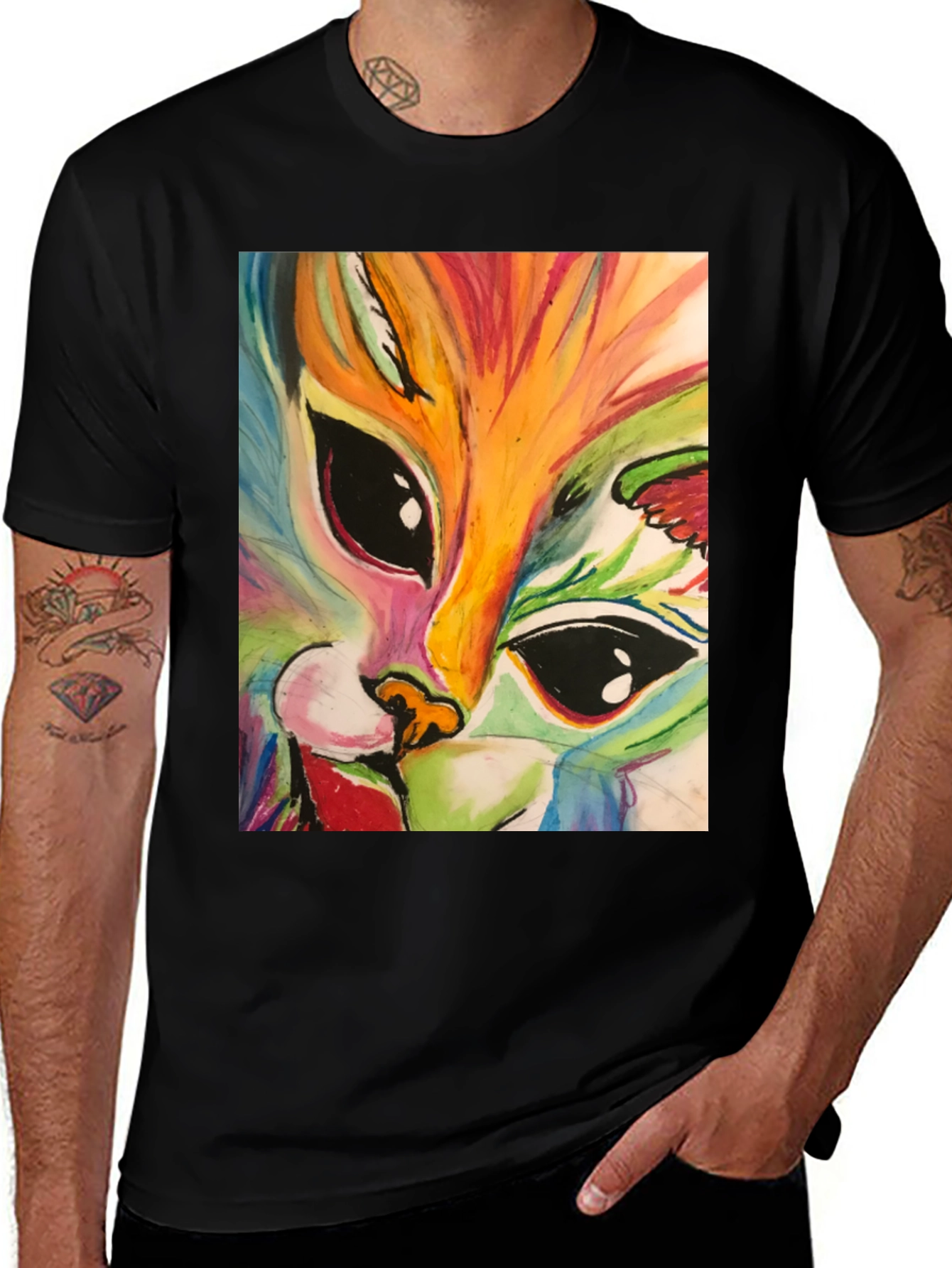 Abstract Cat Art Graphic Tee - Unisex Black T-Shirt