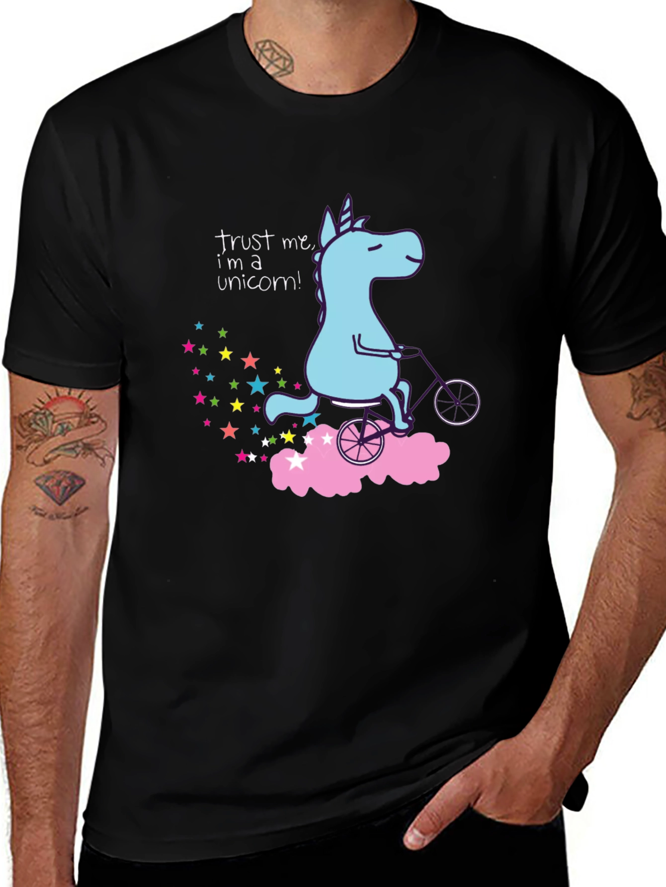 Variant 3 of Unicorn on Bike Graphic Tee - Trust Me I'm a Unicorn!