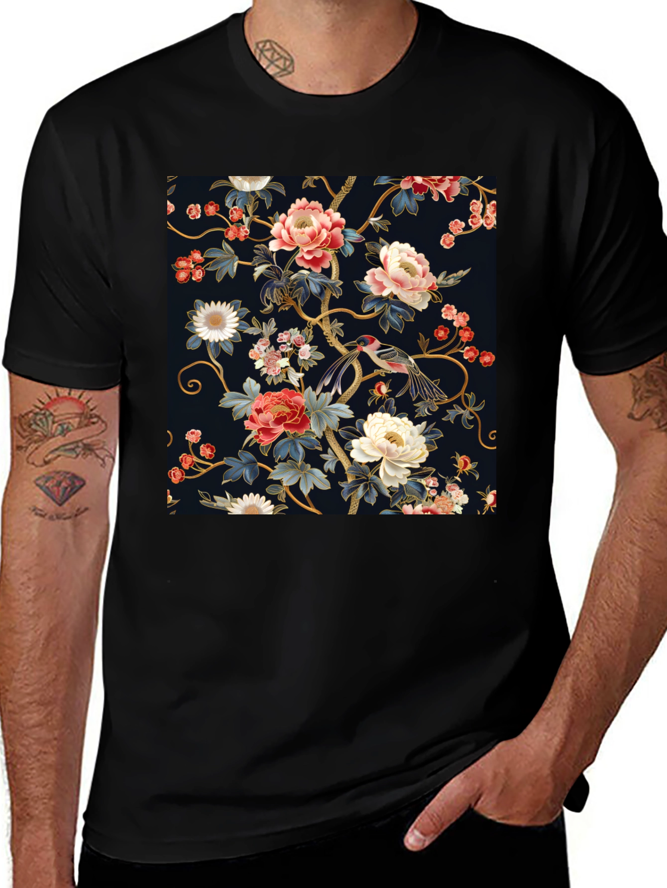 Variant 18 of Floral Print T-Shirt: Artistic Botanical Design