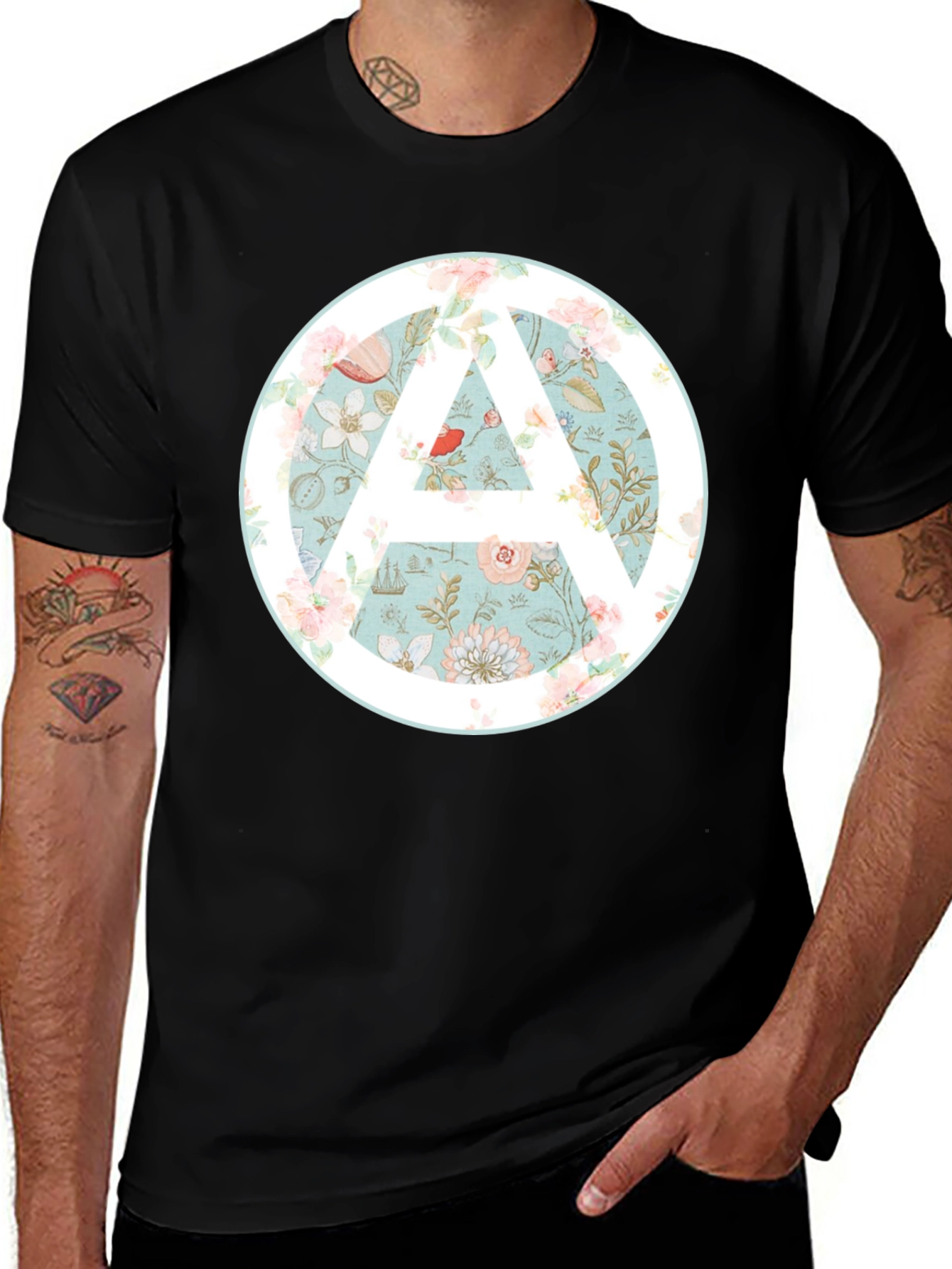 Variant 15 of Floral Anarchy Symbol Graphic Black Tee