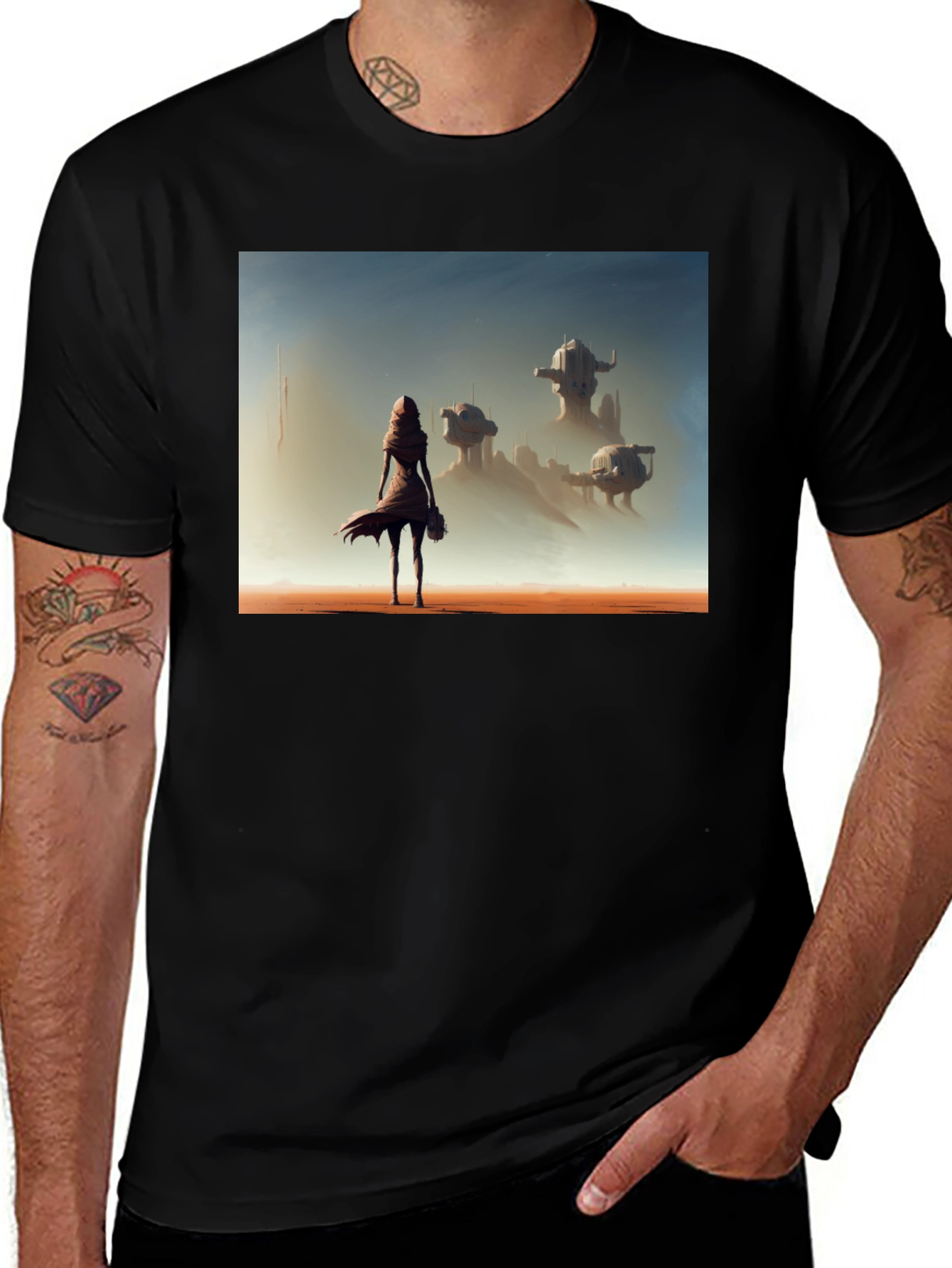 Black Sci-Fi Traveler Graphic T-Shirt main image