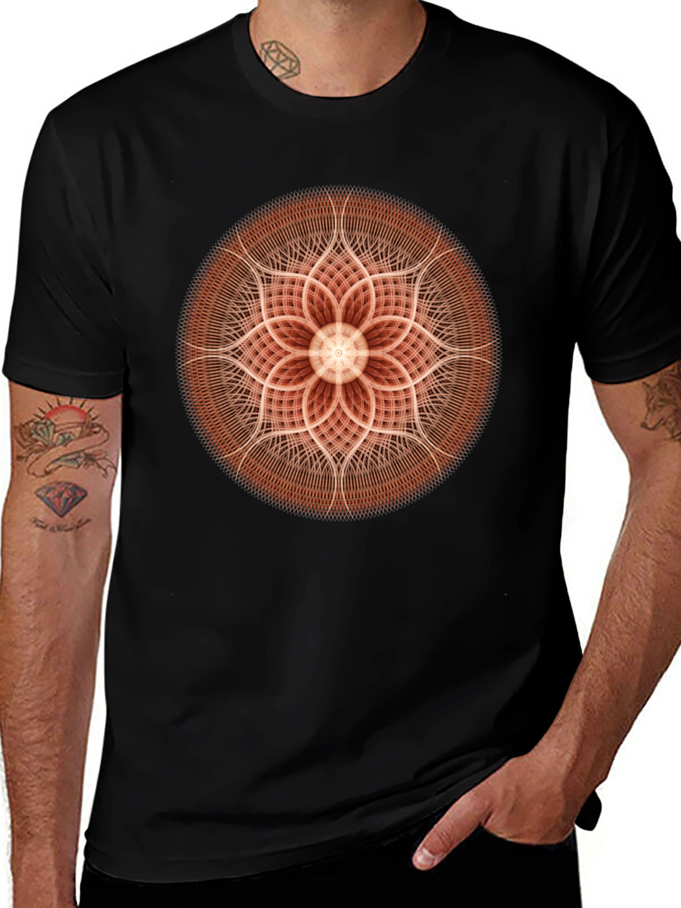 Variant 20 of Geometric Mandala Graphic Black T-Shirt
