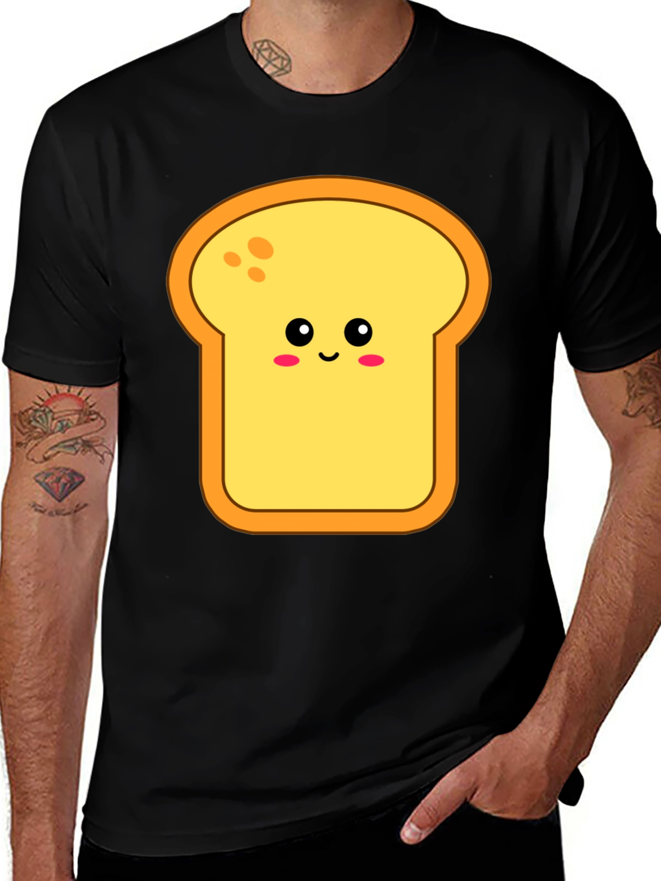 Variant 12 of Cute Toast Graphic Tee - Black Cotton Shirt