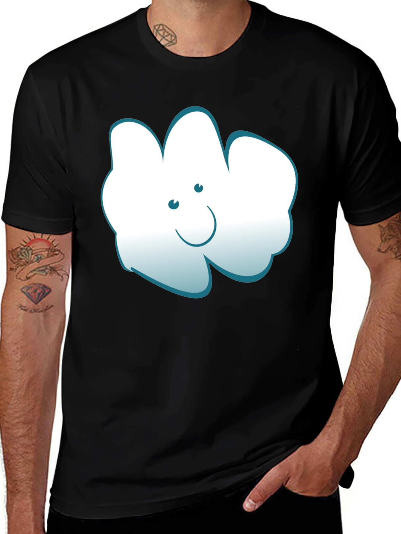 Variant 17 of Smiling Cloud Graphic Tee - Men's Black Cotton T-Shirt