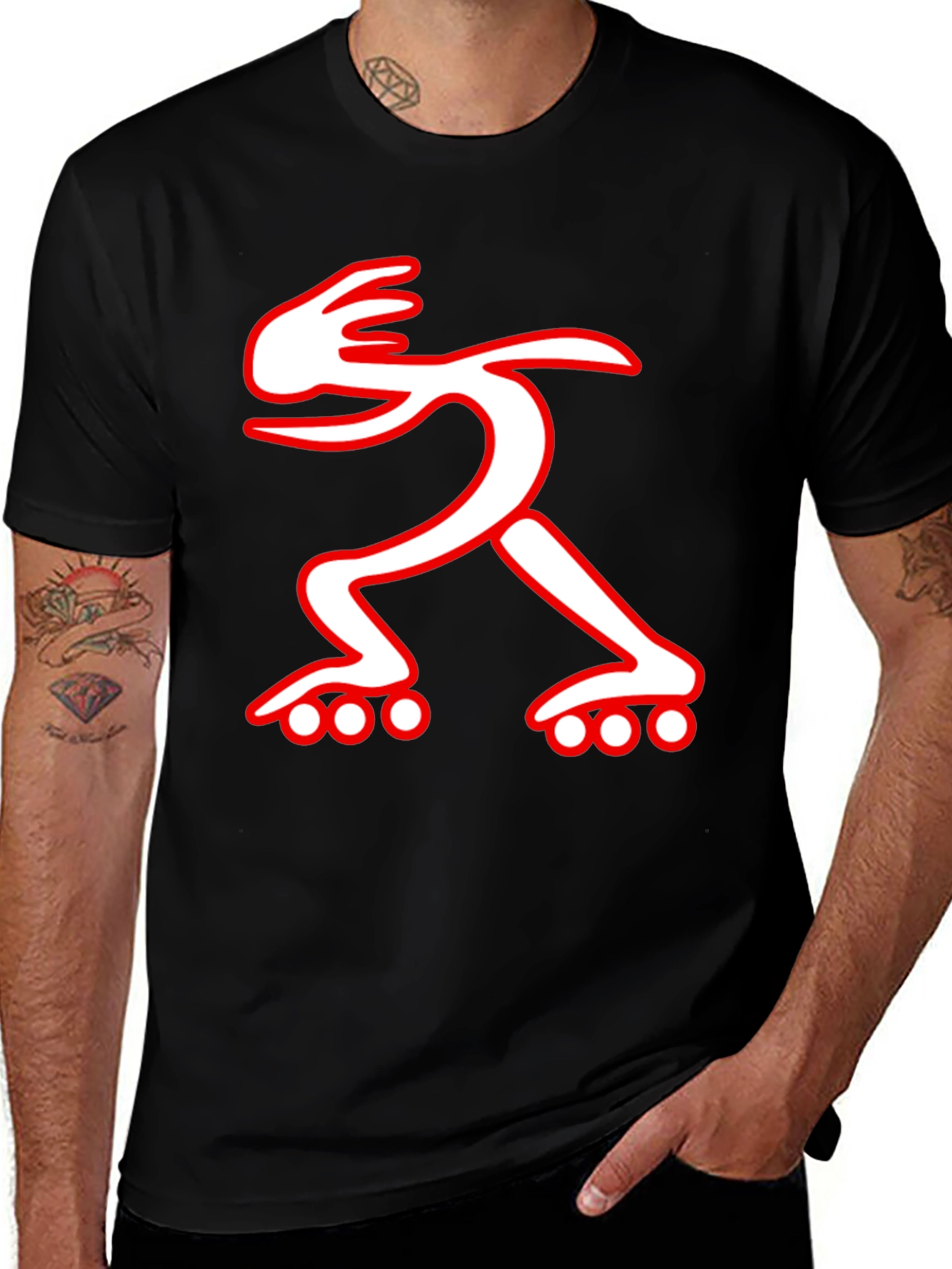 Black Graphic Tee: Rollerblade Dude