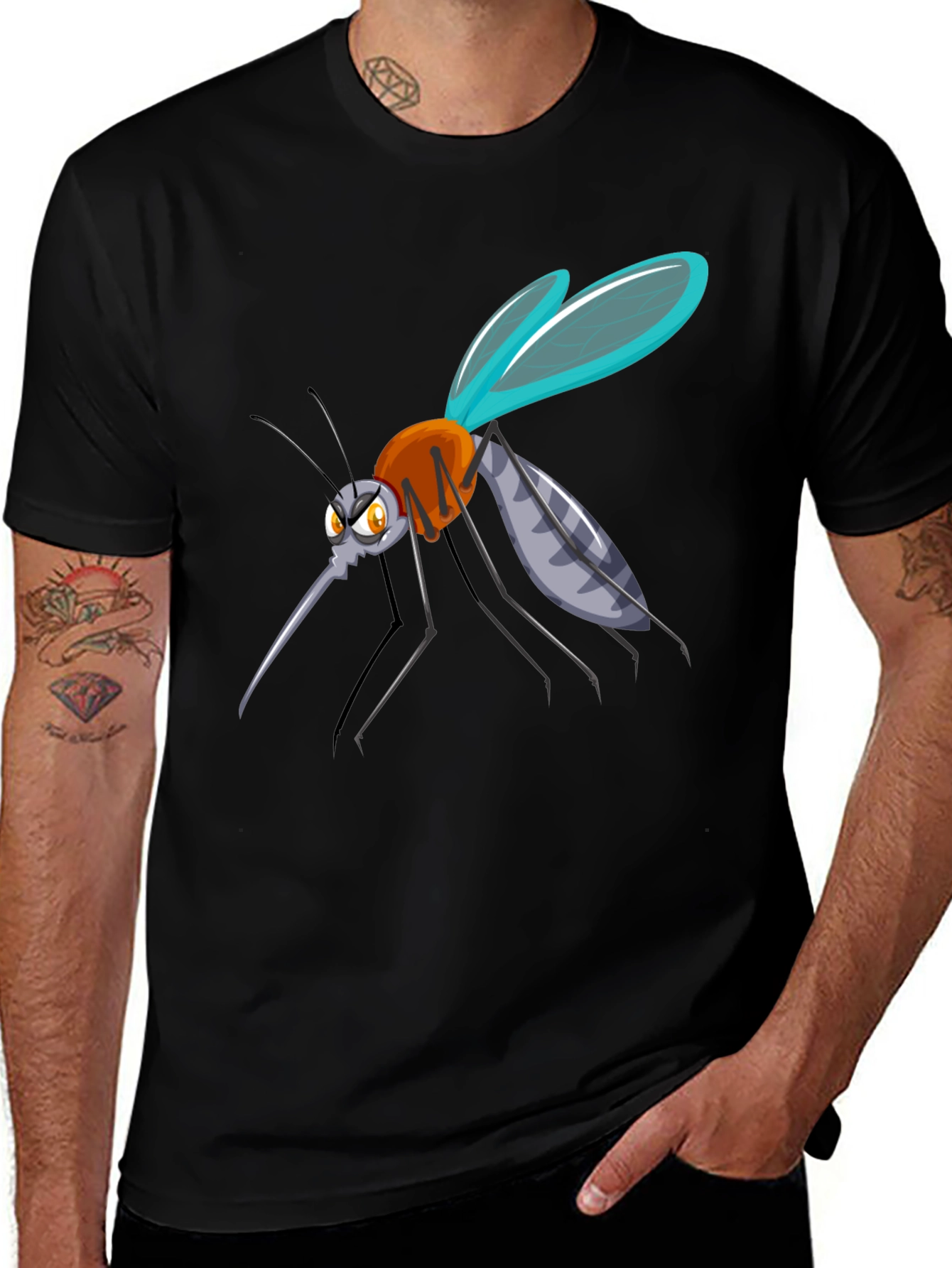Variant 9 of Cartoon Mosquito Graphic Tee - Black Cotton Blend