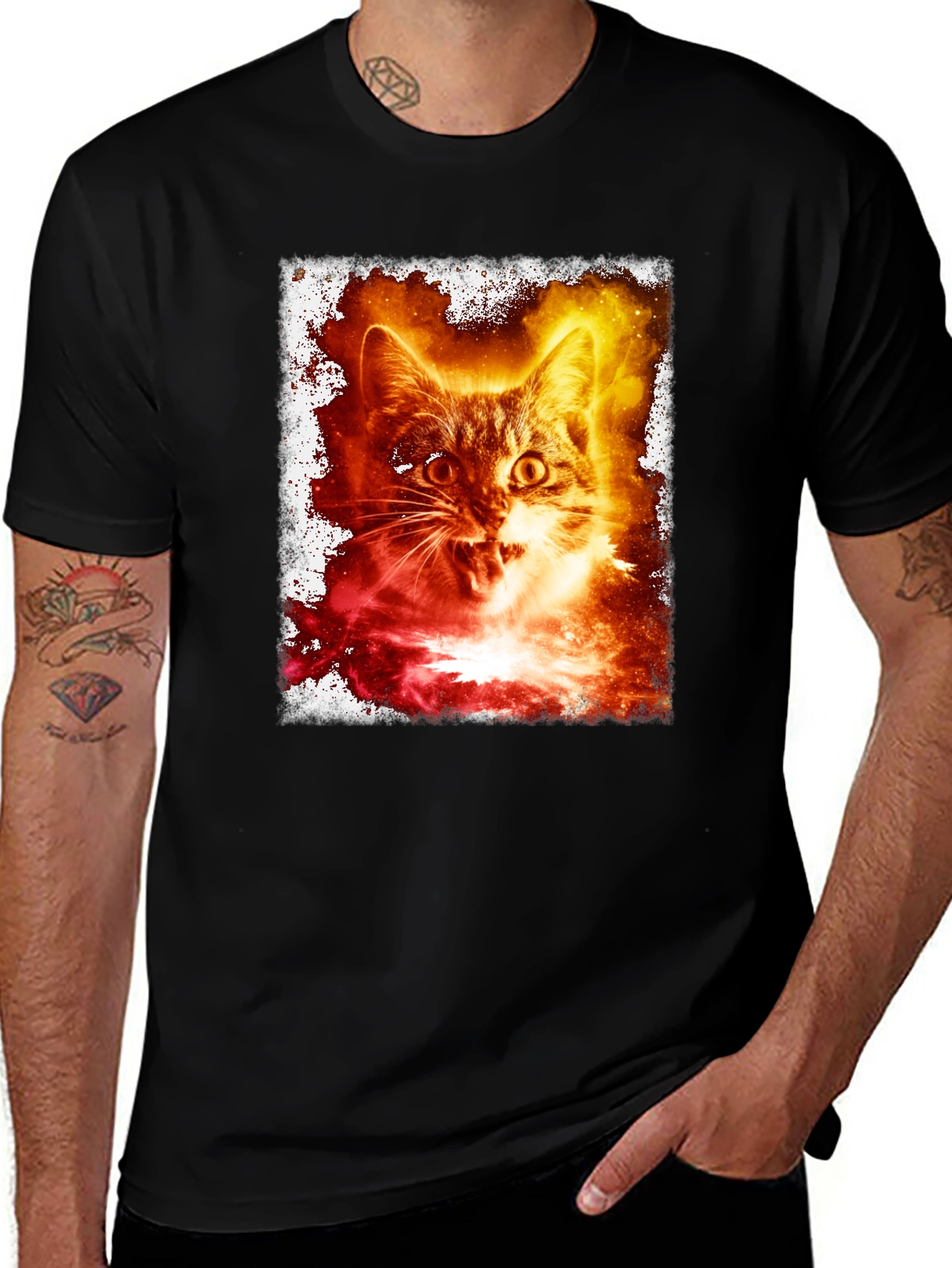 Fiery Cat Graphic T-Shirt - Unique Design