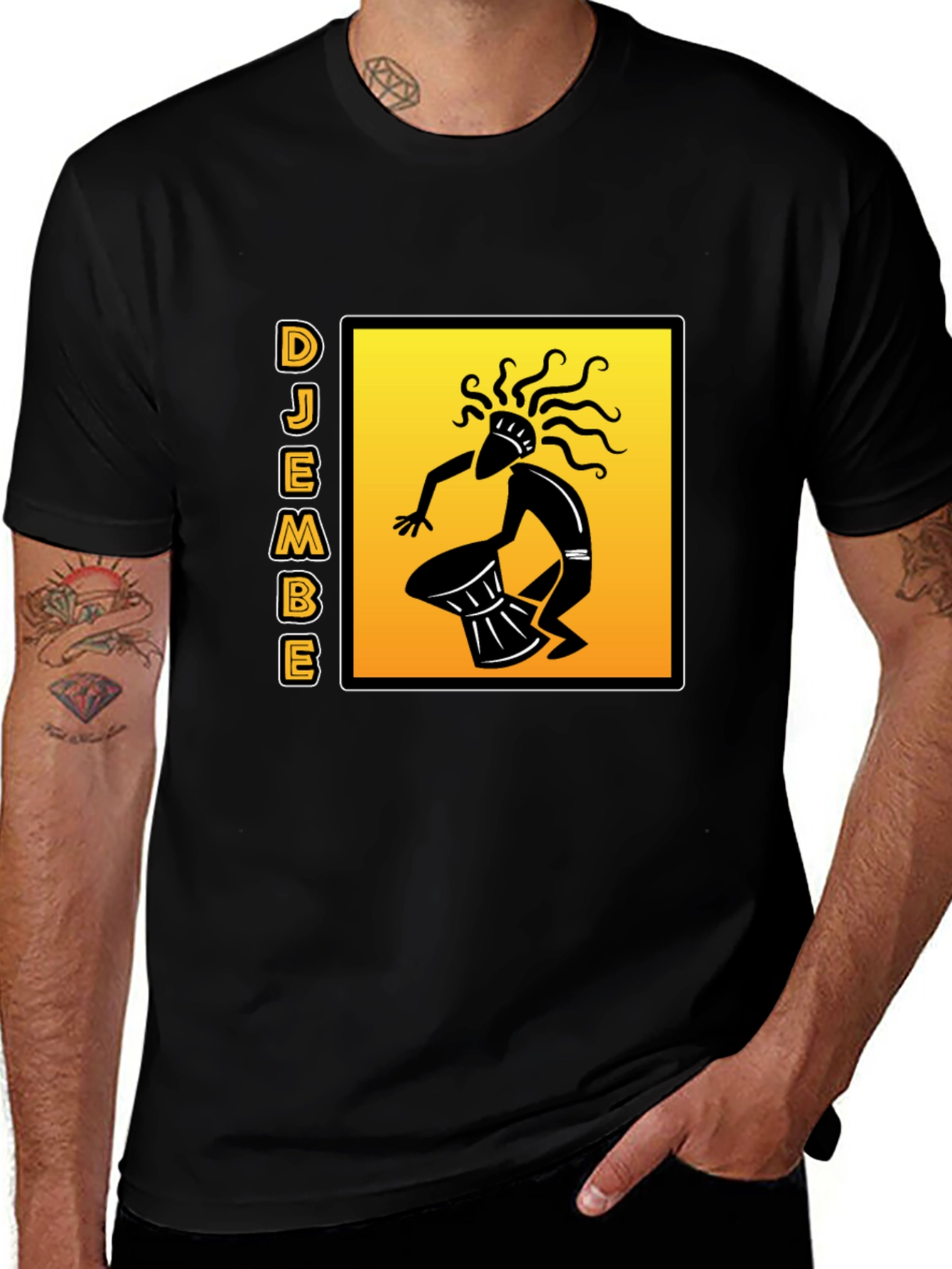 Djembe Drummer Graphic T-Shirt - Black Cotton Tee