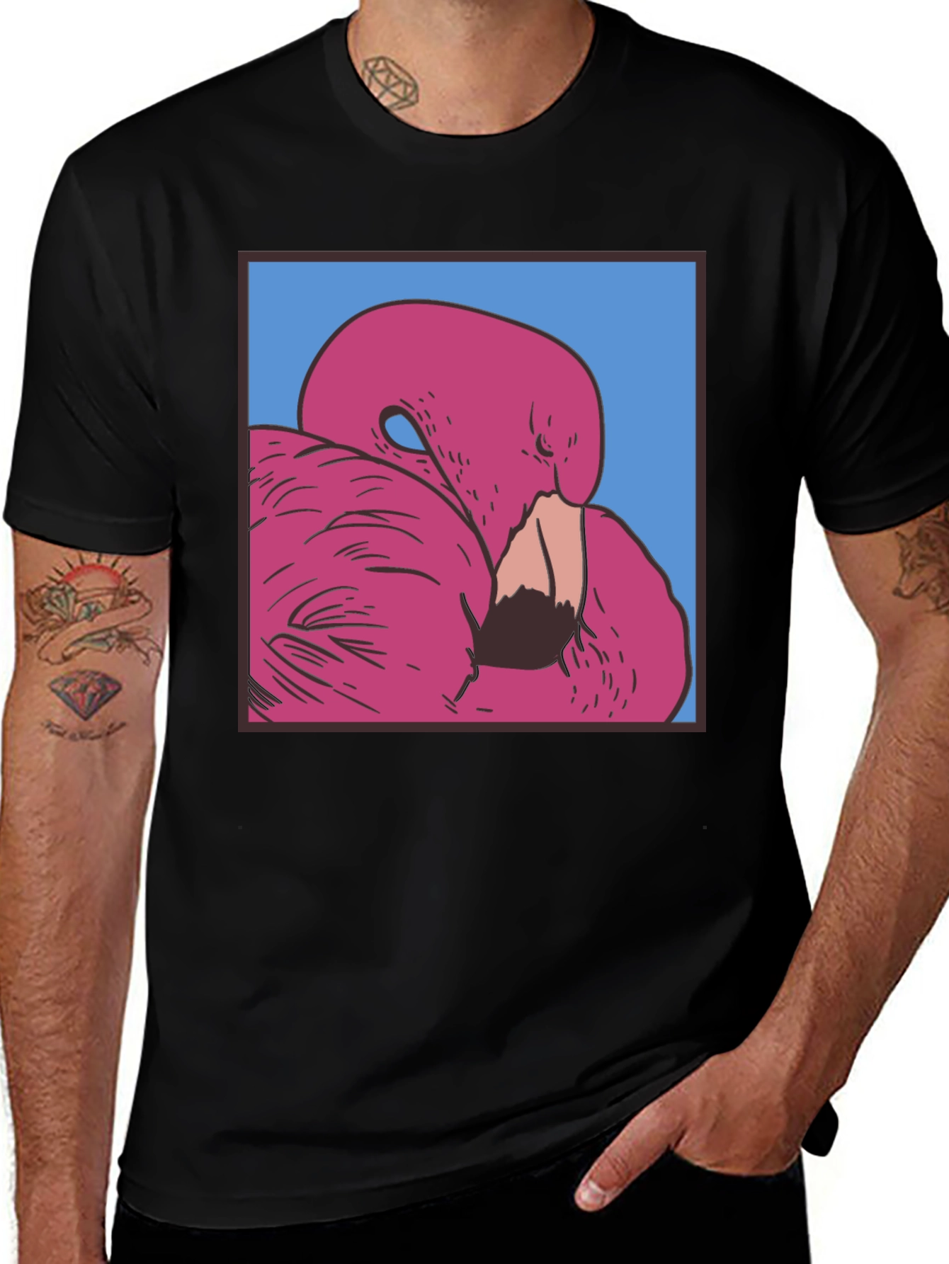 Variant 9 of Pink Flamingo Graphic Black T-Shirt