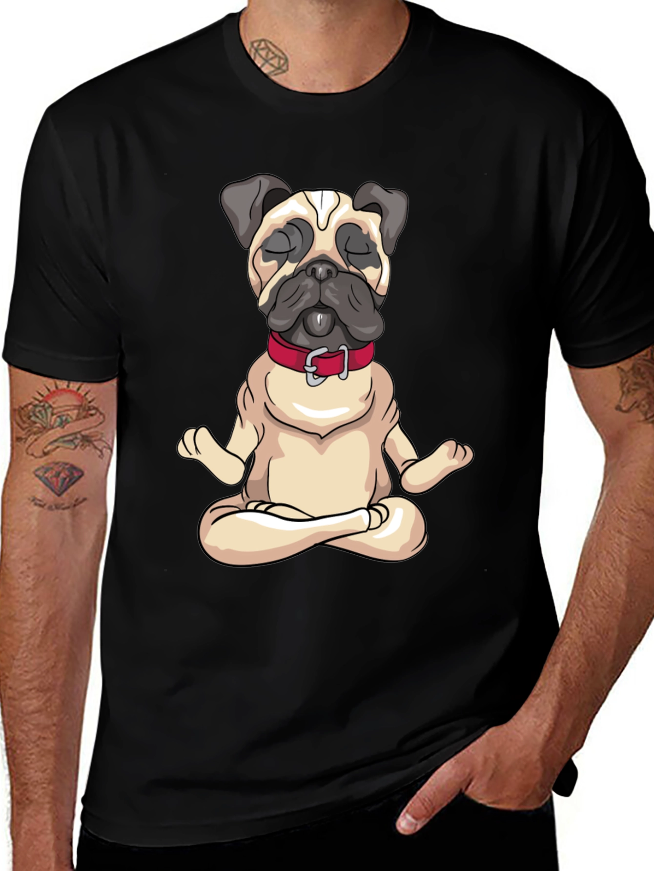 Zen Pug Black T-Shirt - Meditating Dog Graphic Tee