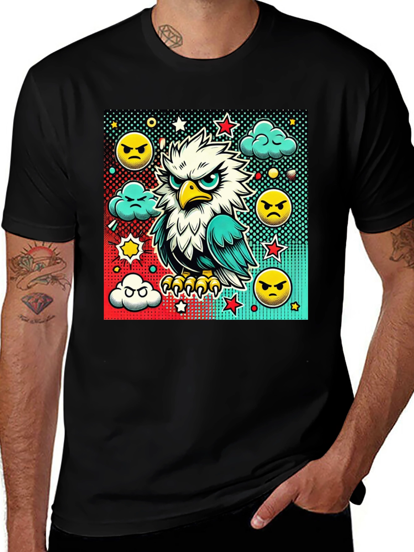 Variant 6 of Angry Eagle Cartoon Graphic Print T-Shirt