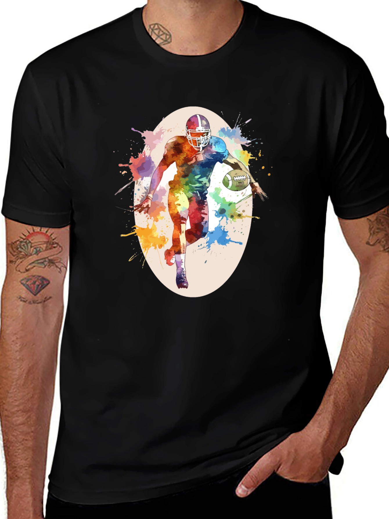 Variant 16 of Watercolor Football Player Graphic T-Shirt