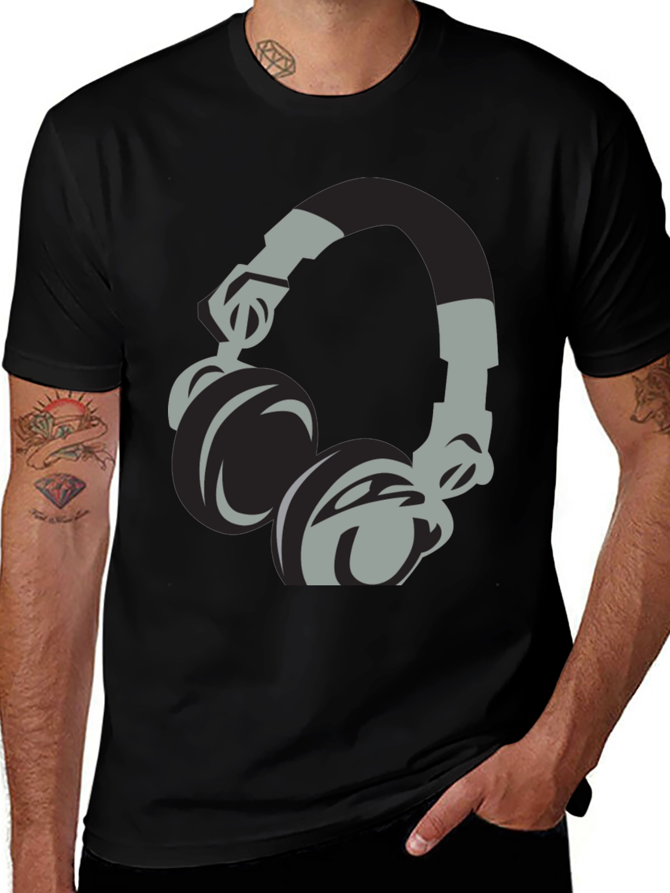 Variant 4 of Cool Headphones Graphic T-Shirt - Black
