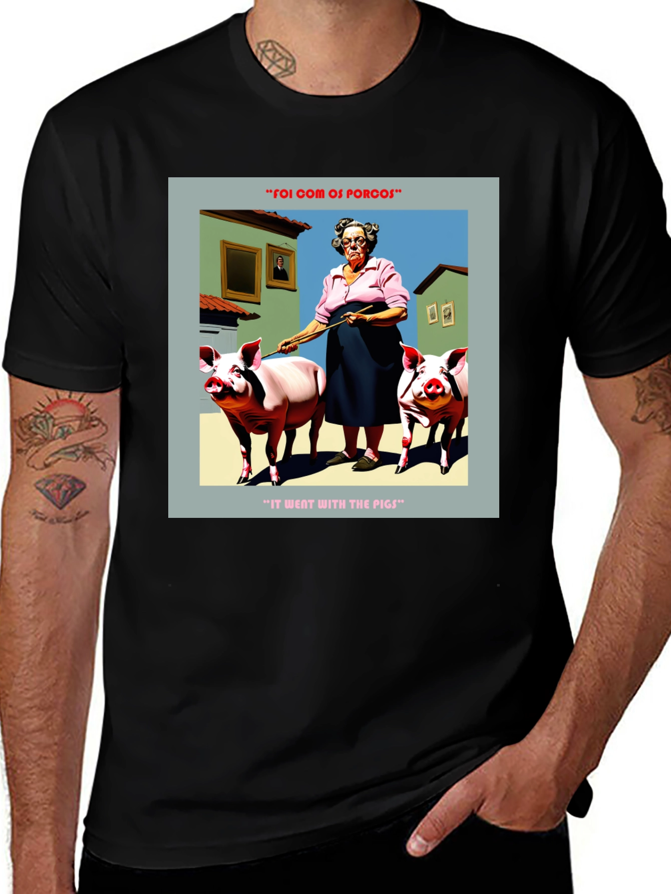 Variant 23 of Humorous "Went With The Pigs" Graphic Tee