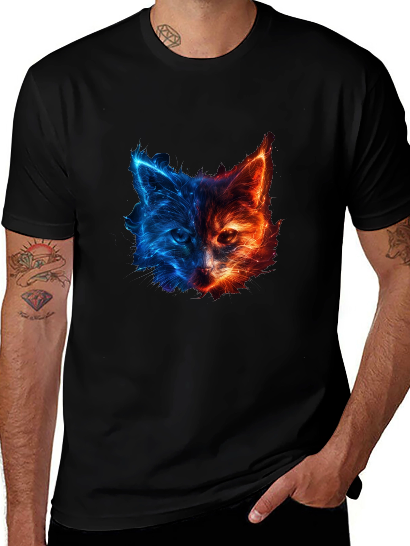 Variant 5 of Fiery Feline T-Shirt - Cat Head Design