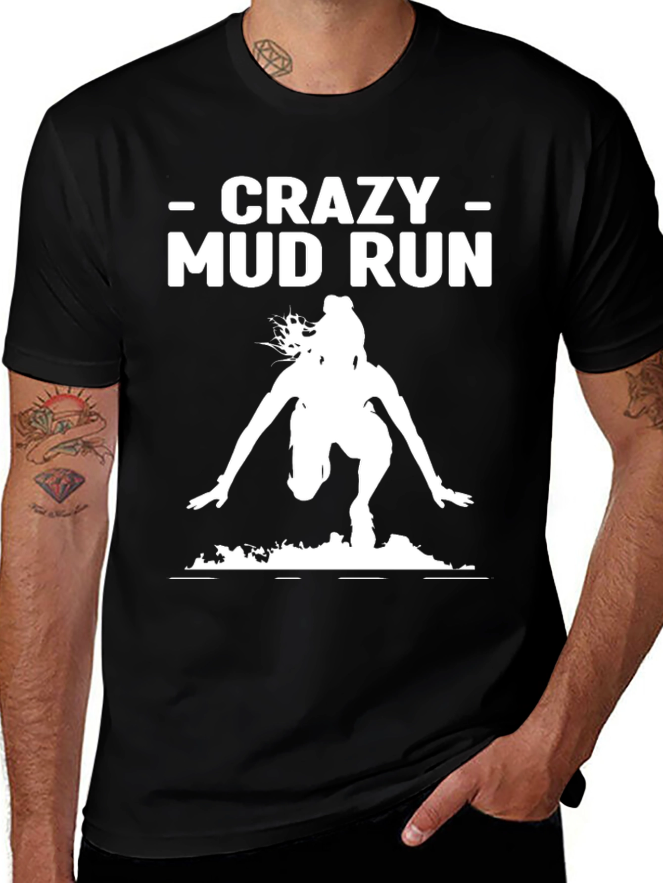Variant 28 of Crazy Mud Run Graphic T-Shirt - Black Cotton Blend
