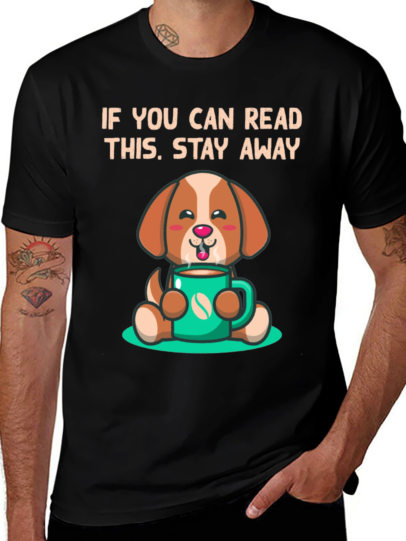 Variant 13 of Stay Away Dog Cartoon Black T-Shirt
