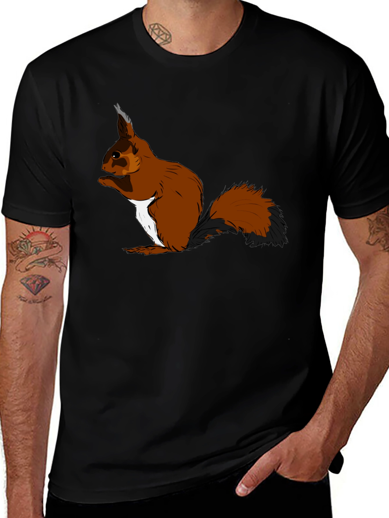 Black Squirrel Graphic T-Shirt - Black Cotton Tee main image