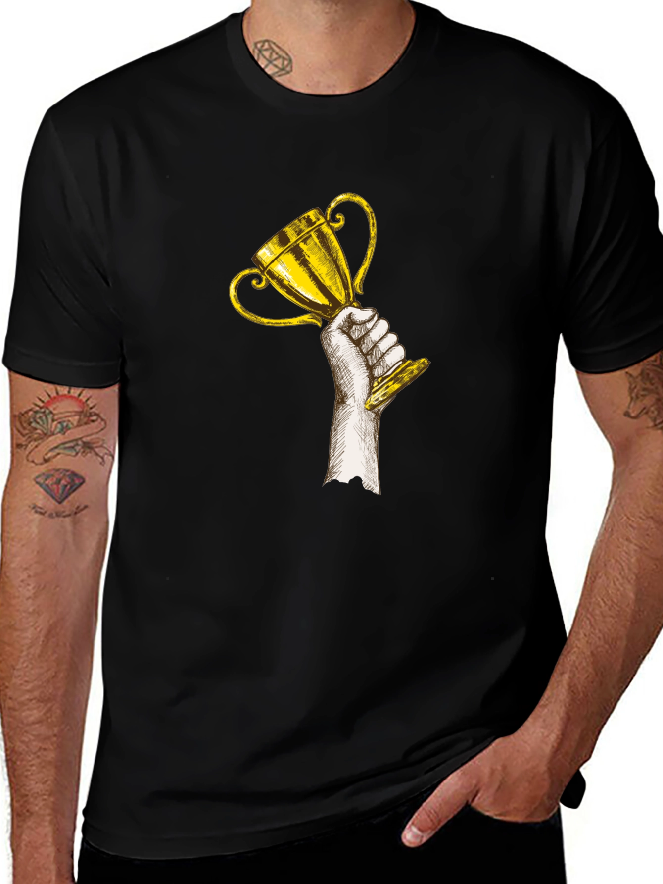Trophy Graphic Tee - Black Cotton Crew Neck T-Shirt
