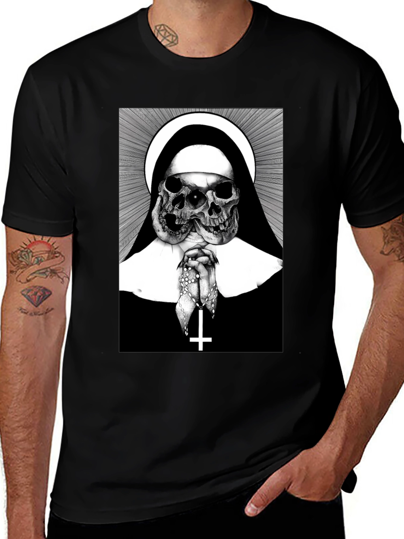 Variant 28 of Skull Nun Graphic Tee - Edgy Unisex T-Shirt