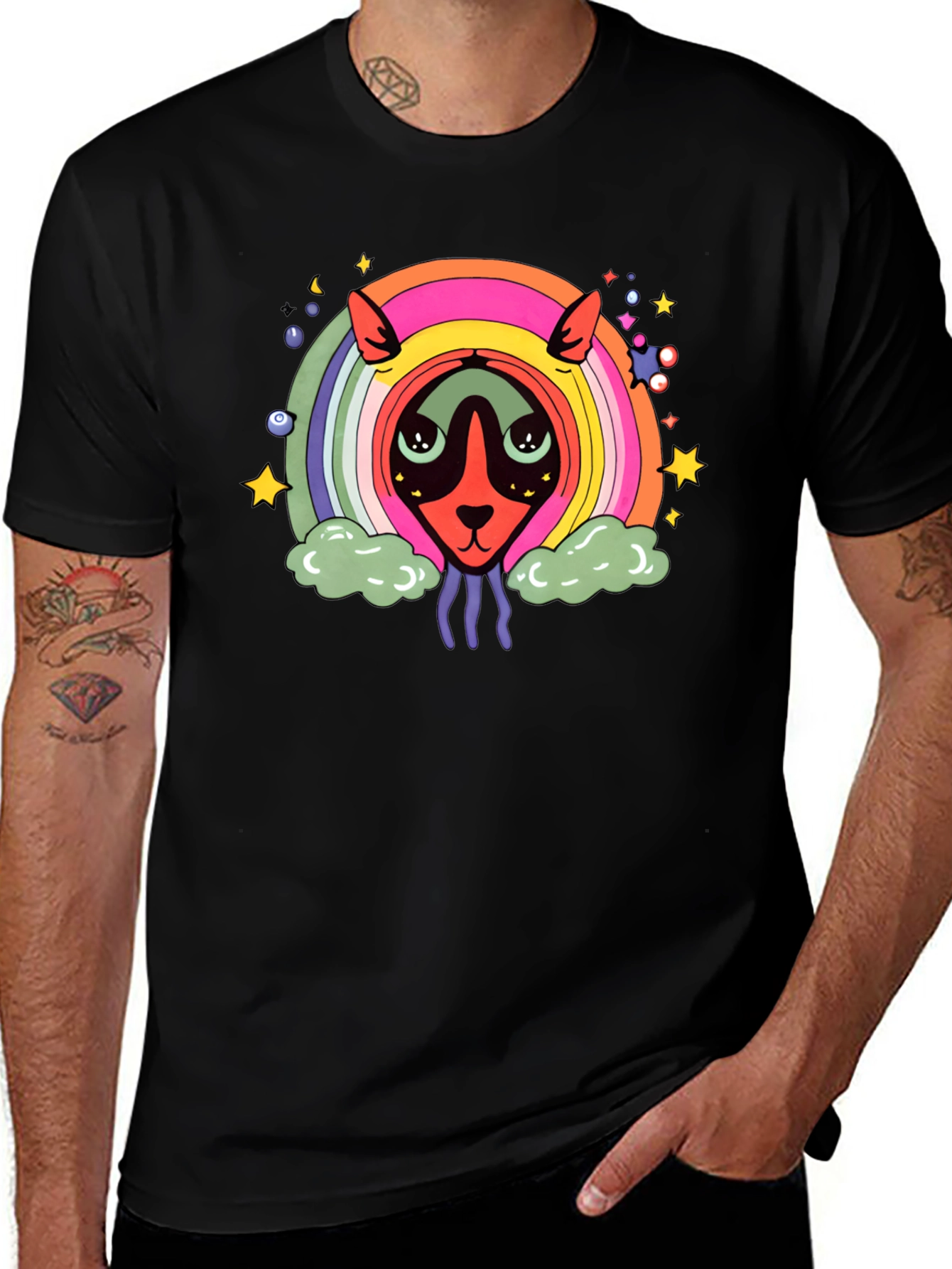 Variant 30 of Psychedelic Rainbow Alien Black T-Shirt