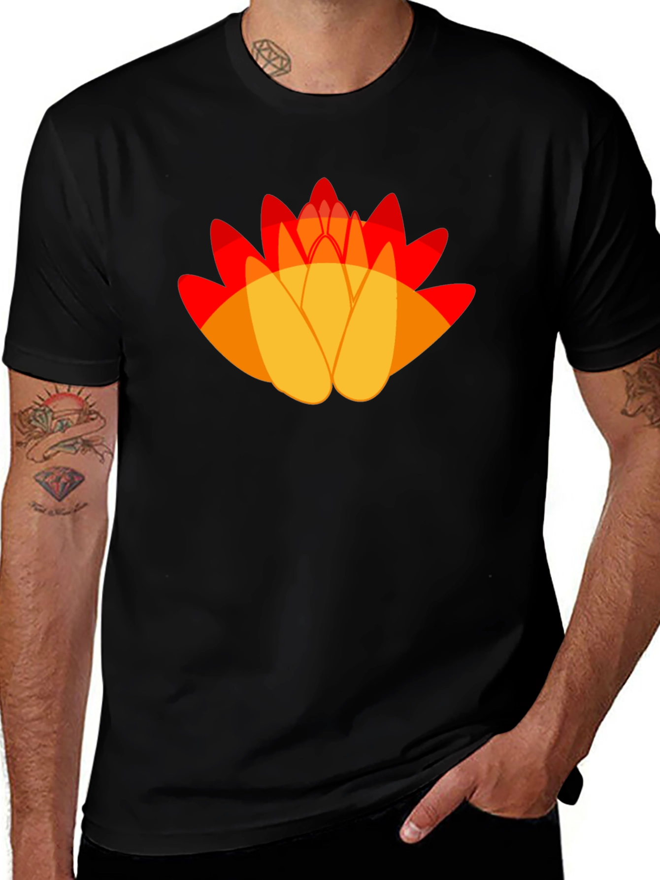 Variant 25 of Abstract Lotus Flower Graphic Tee - Black Cotton T-Shirt