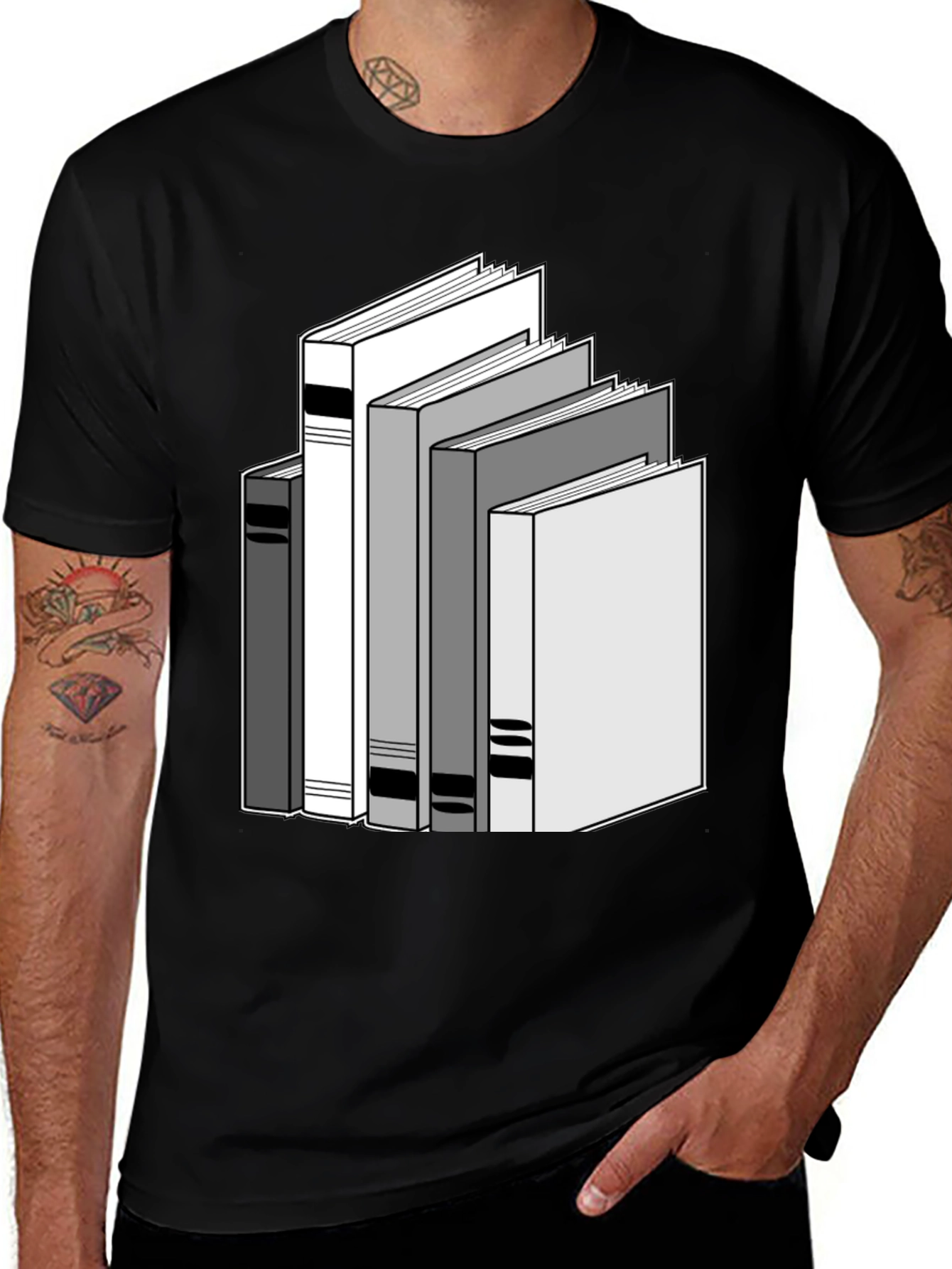 Variant 11 of Stacked Books Graphic Tee - Black Cotton T-Shirt