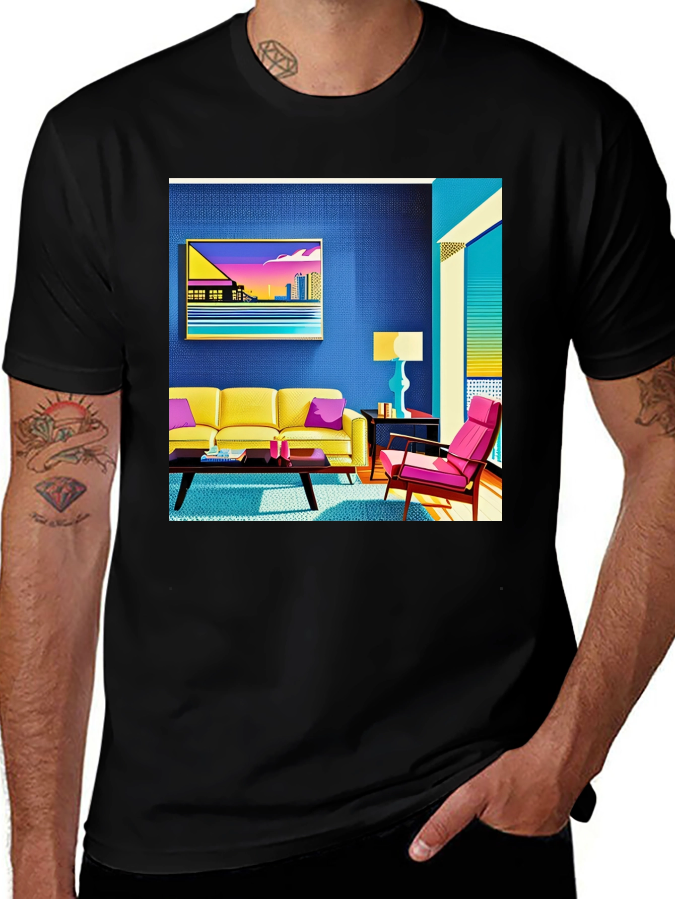 Variant 23 of Modern Art Tee: Retro Living Room Graphic Print