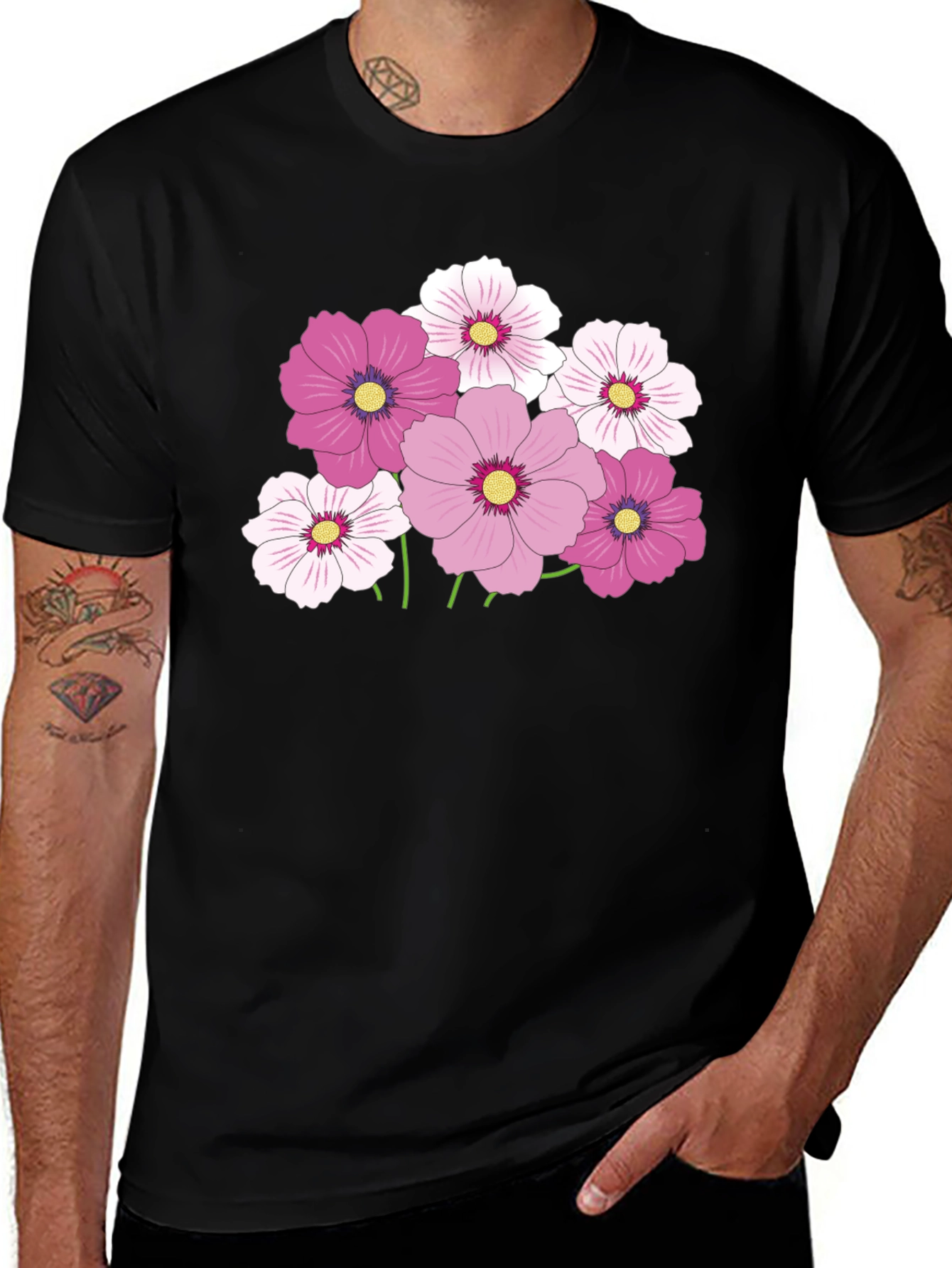 Variant 14 of Floral Print Black T-Shirt