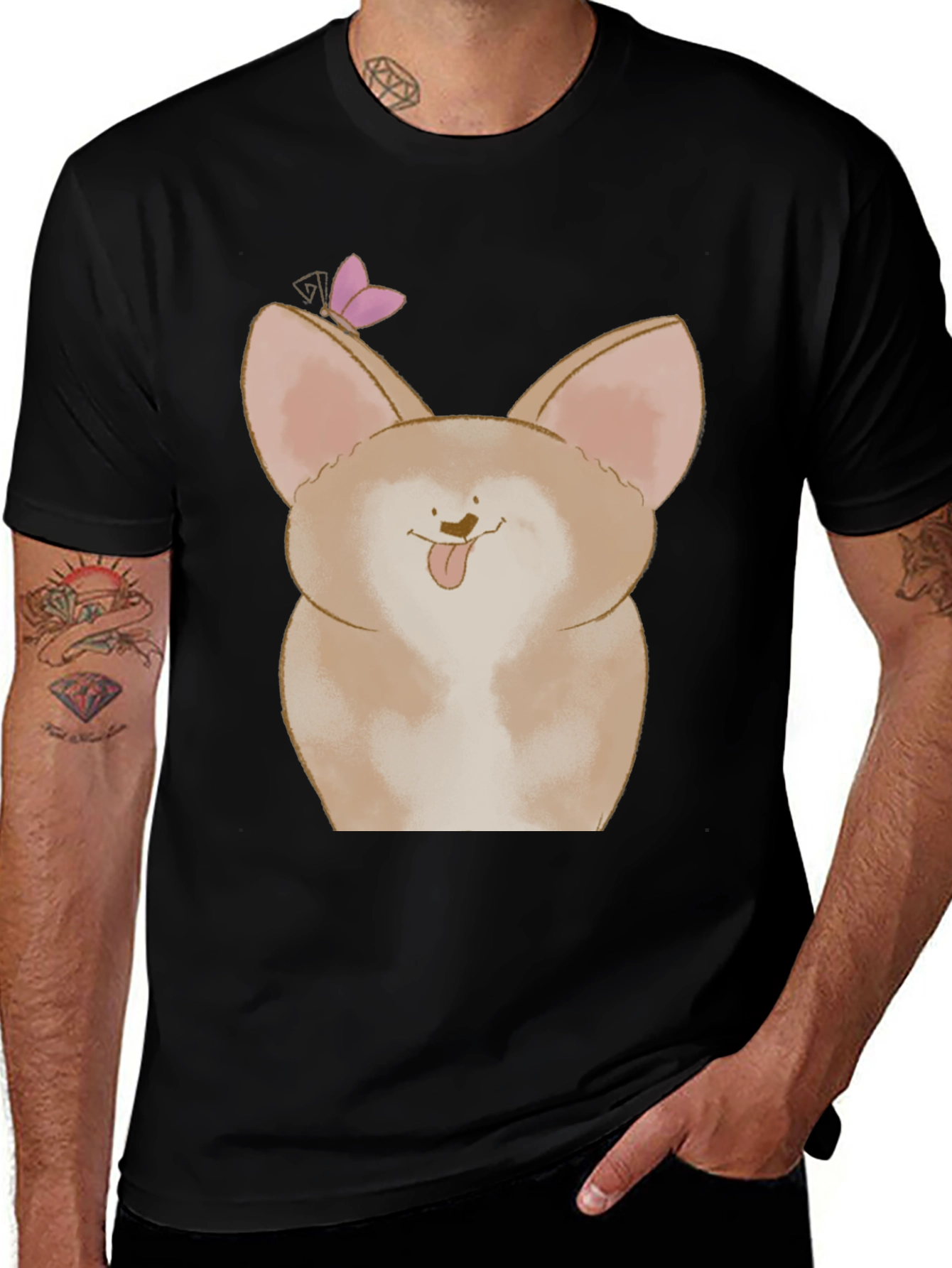 Corgi Butterfly Graphic Tee - Funny Dog T-Shirt