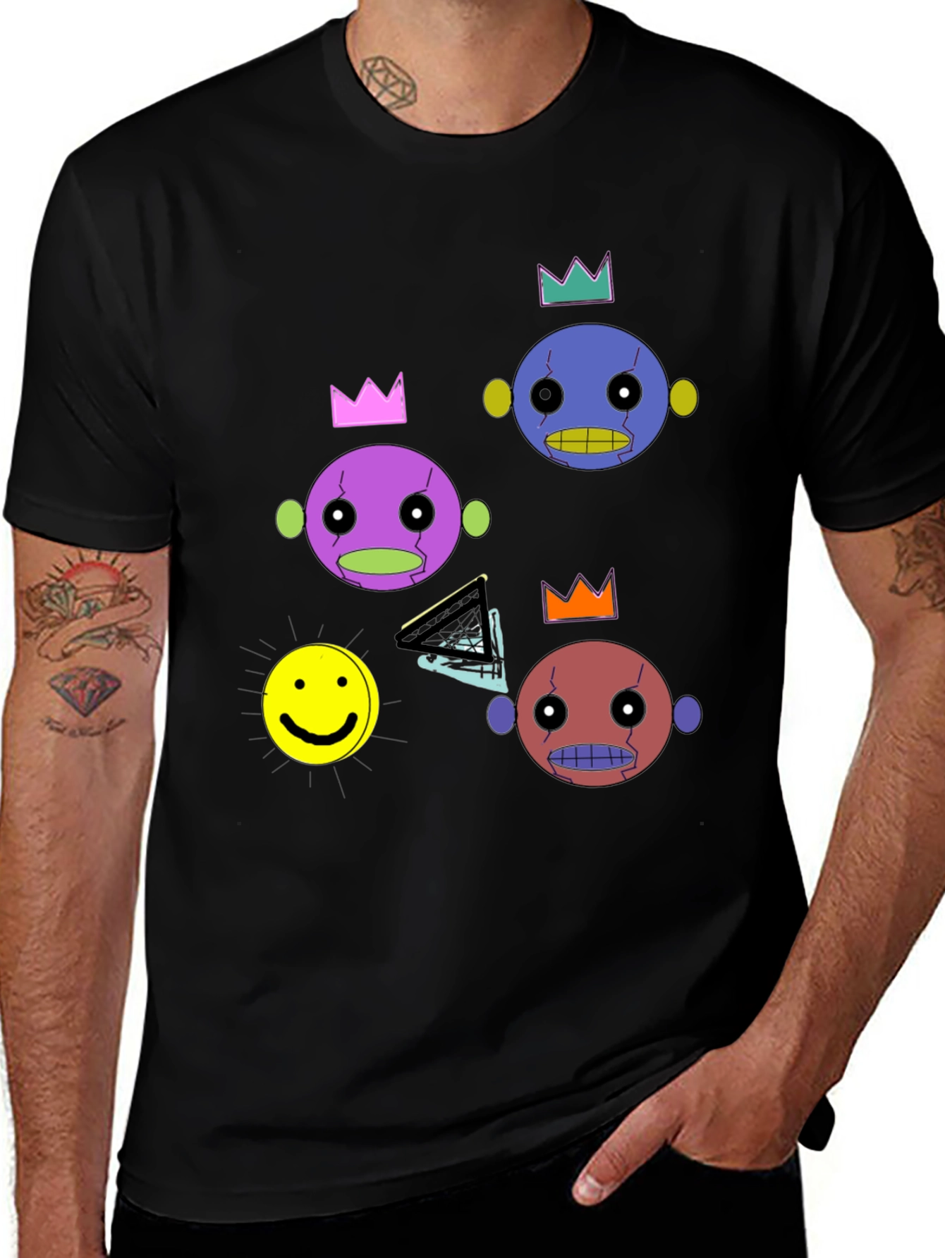 Variant 17 of Funky Crowned Character Print Black T-Shirt