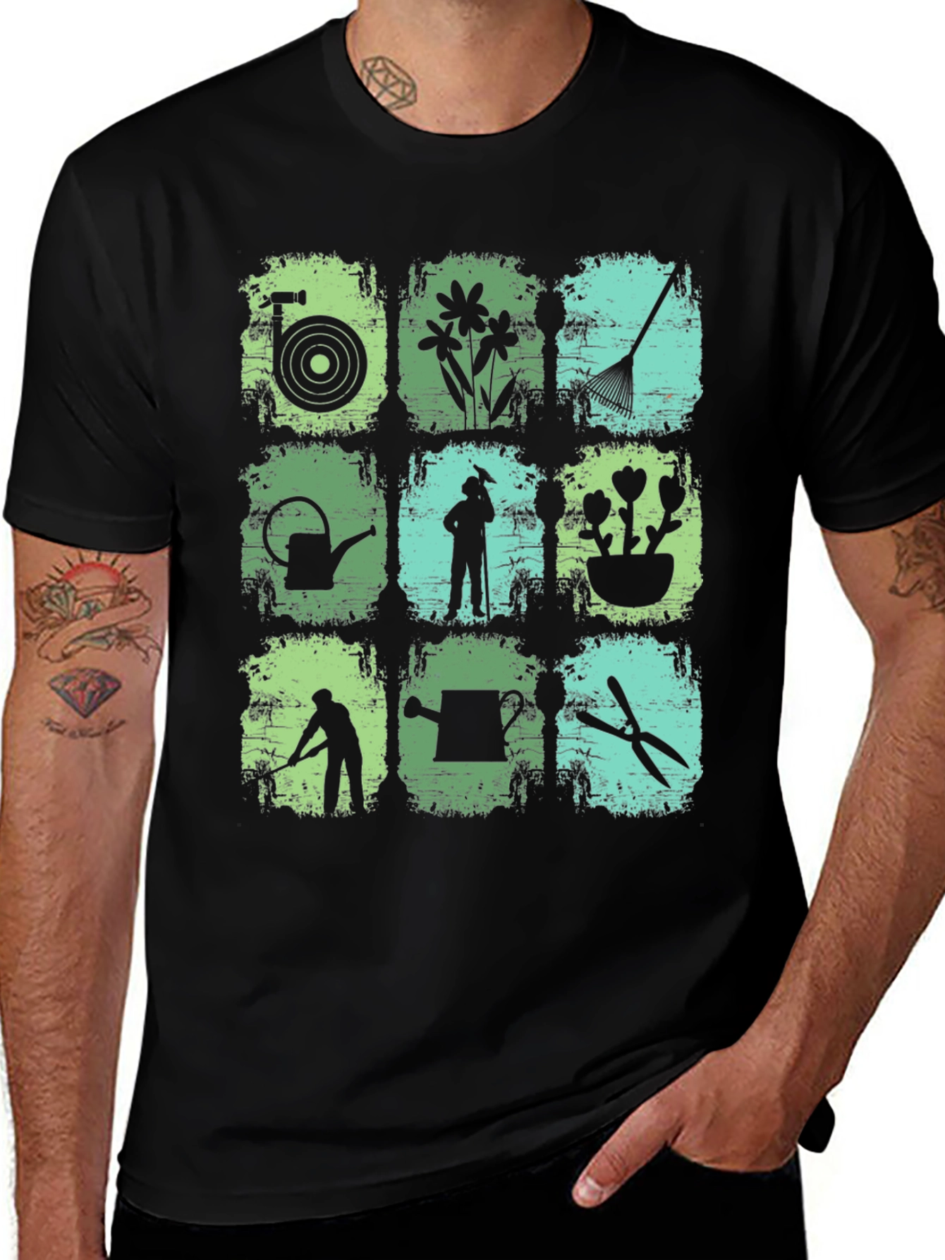 Variant 2 of Gardening Tools & Gardener Silhouette Graphic T-Shirt
