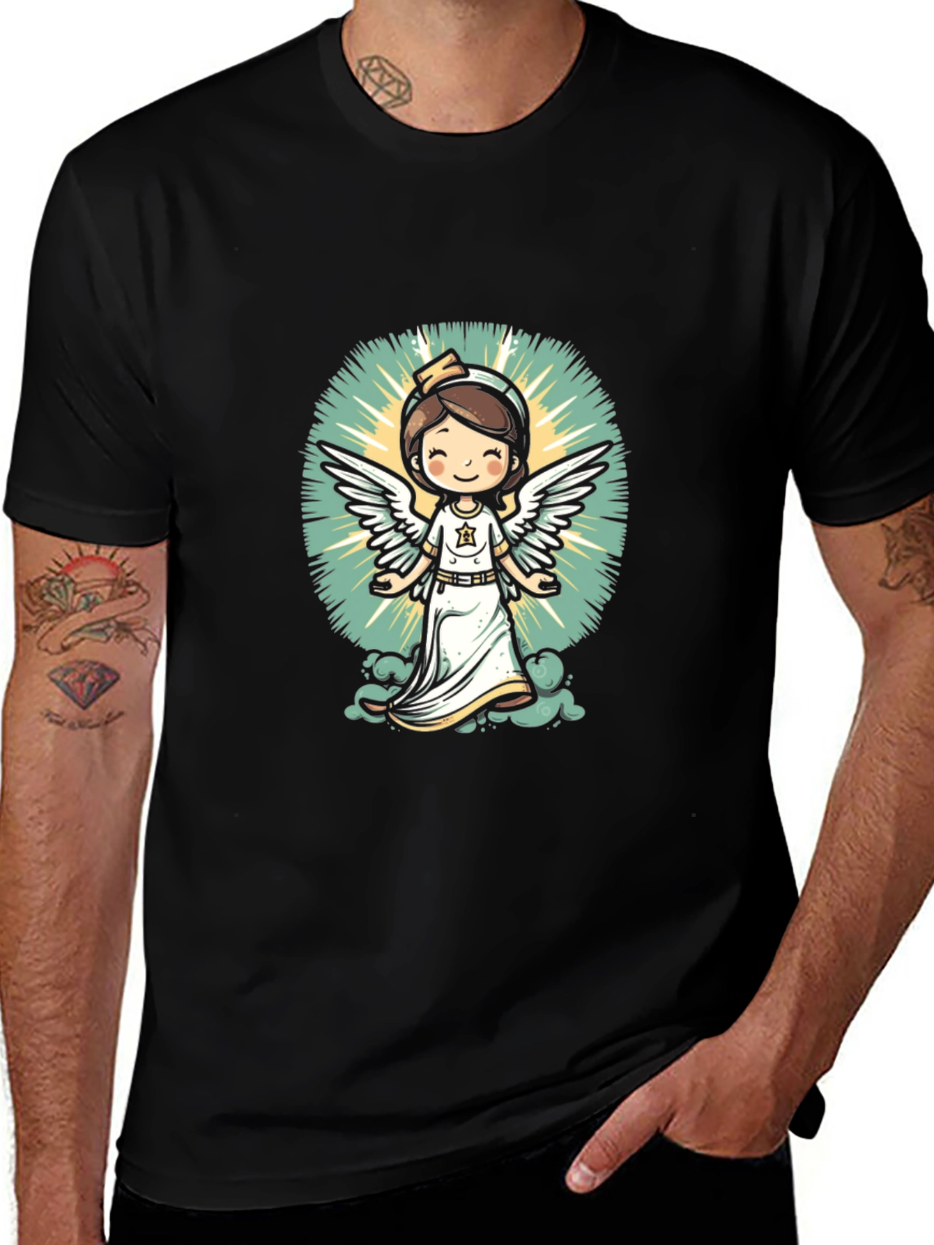 Angel Nurse Graphic Tee - Unisex Black T-Shirt