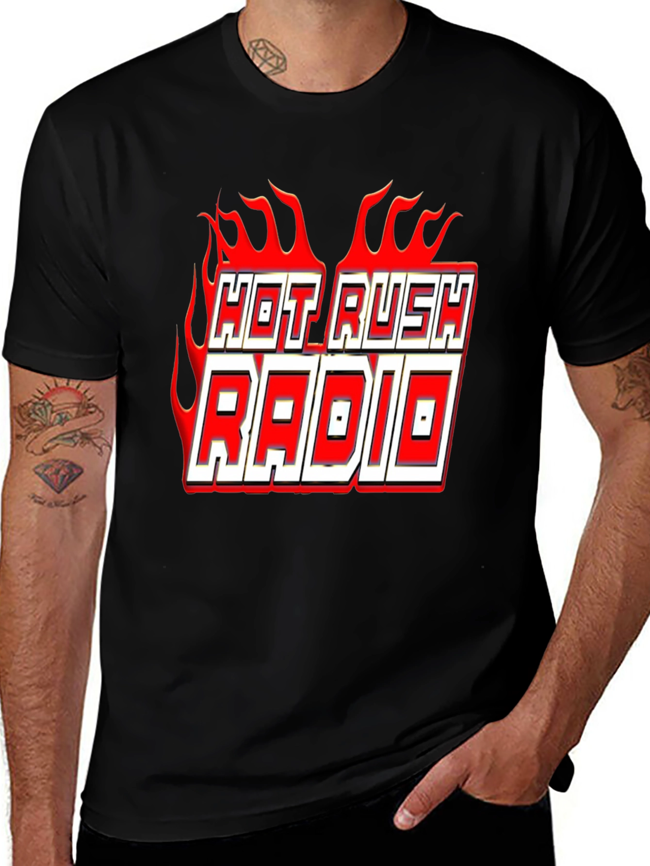 Variant 13 of Hot Rush Radio Flame Graphic Black T-Shirt