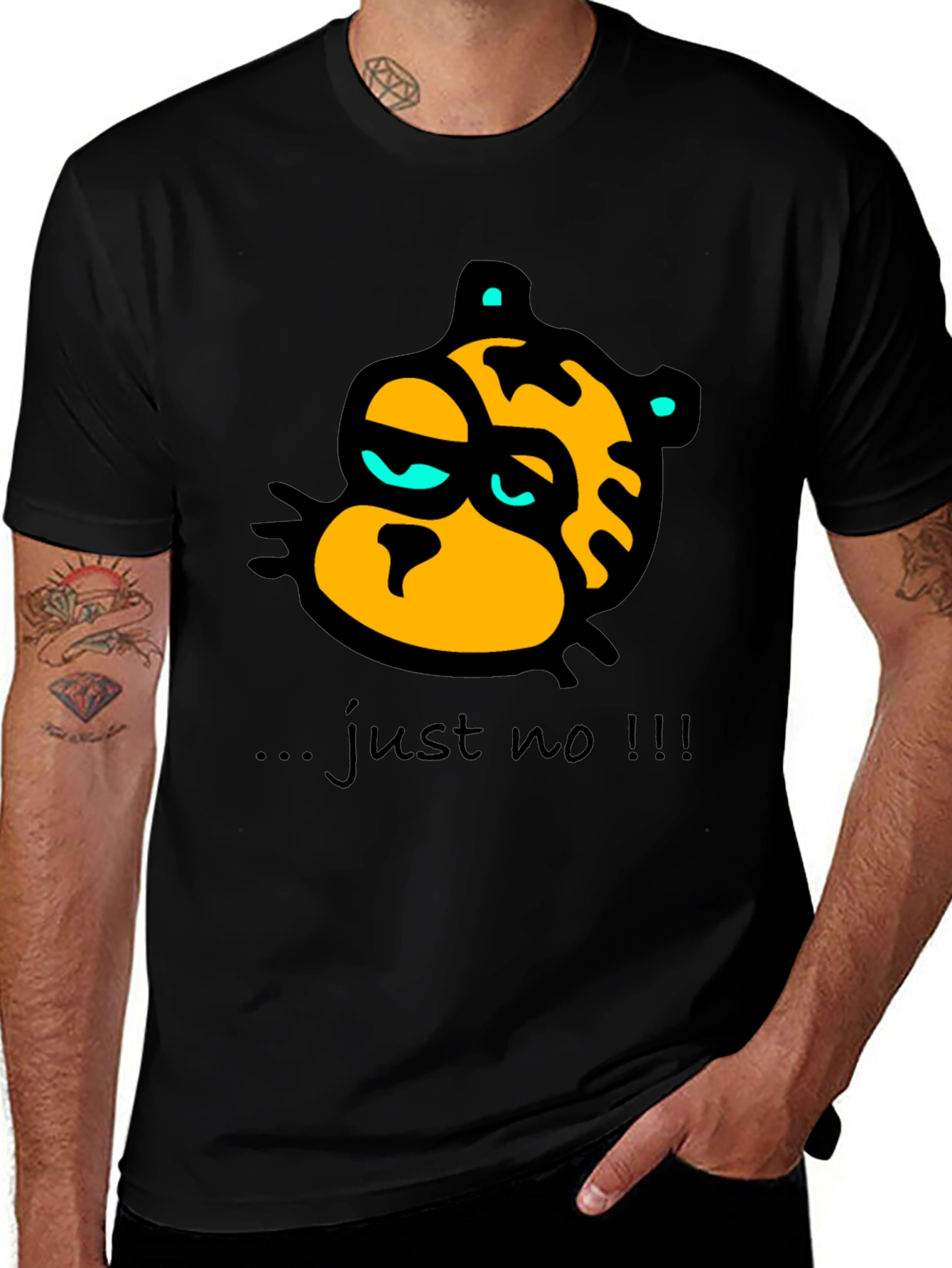 Variant 6 of Funny Grumpy Tiger Graphic Black T-Shirt