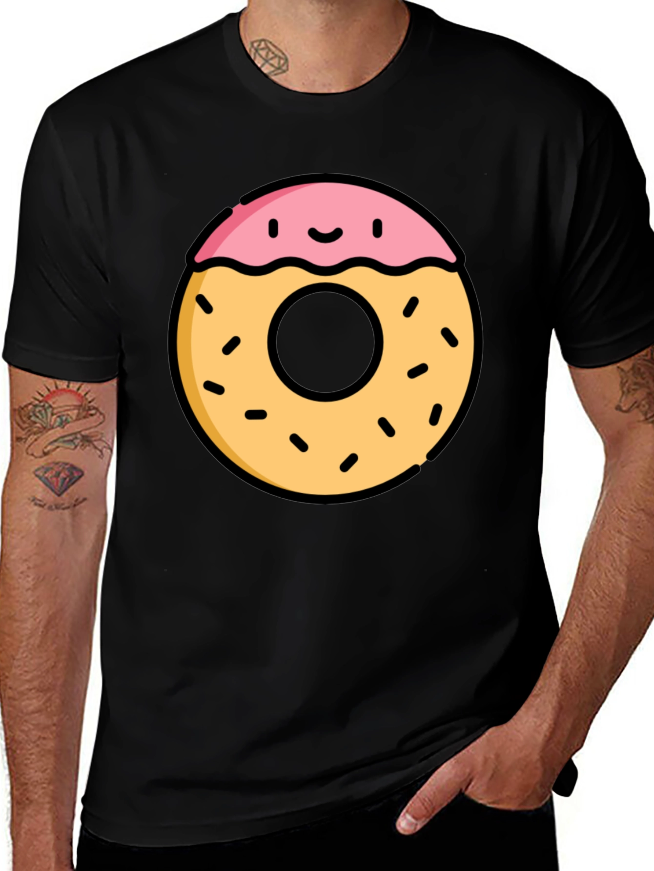 Variant 12 of Funny Donut Graphic Black T-Shirt