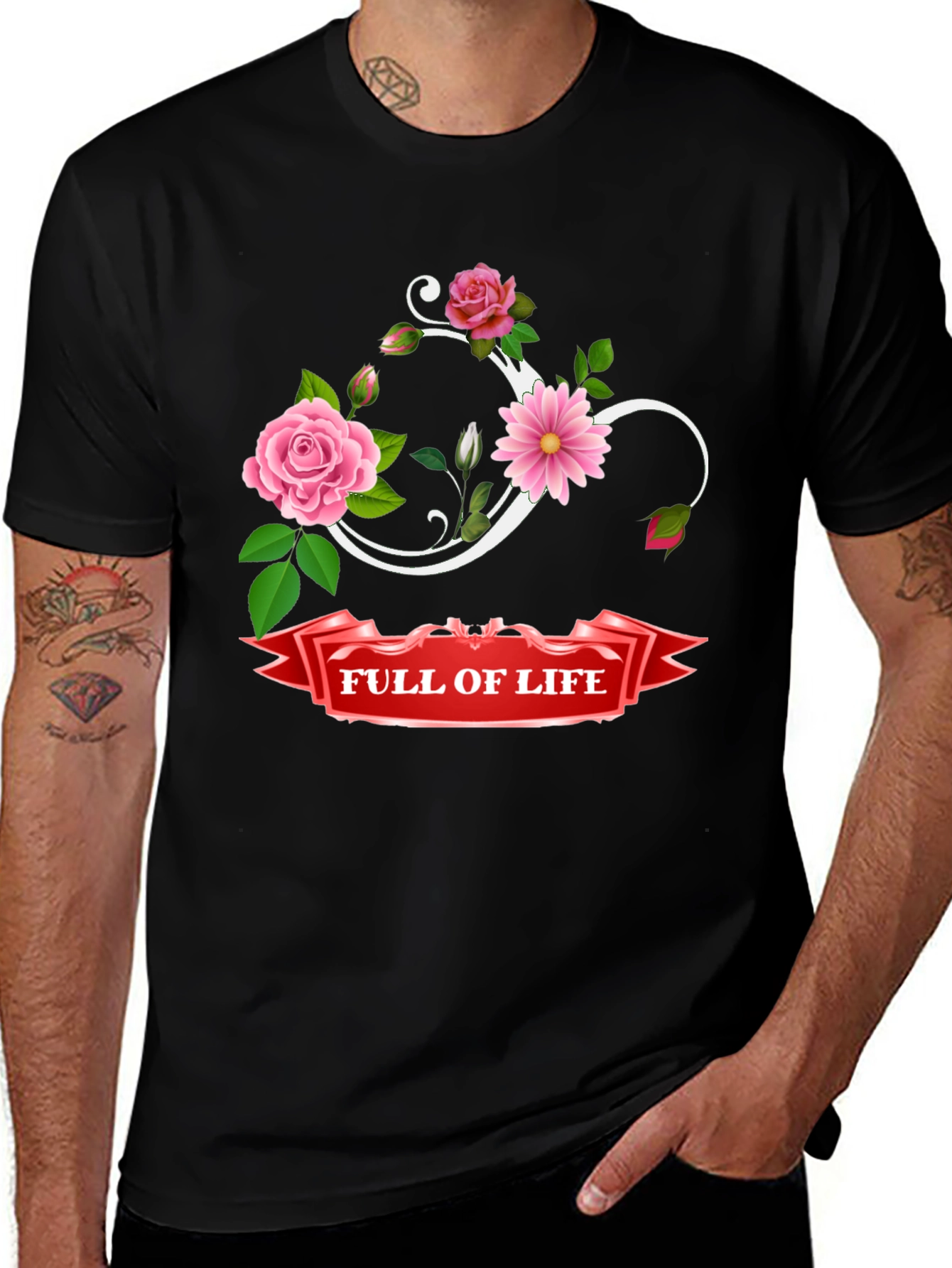 Variant 3 of Full of Life Floral Design Black T-Shirt